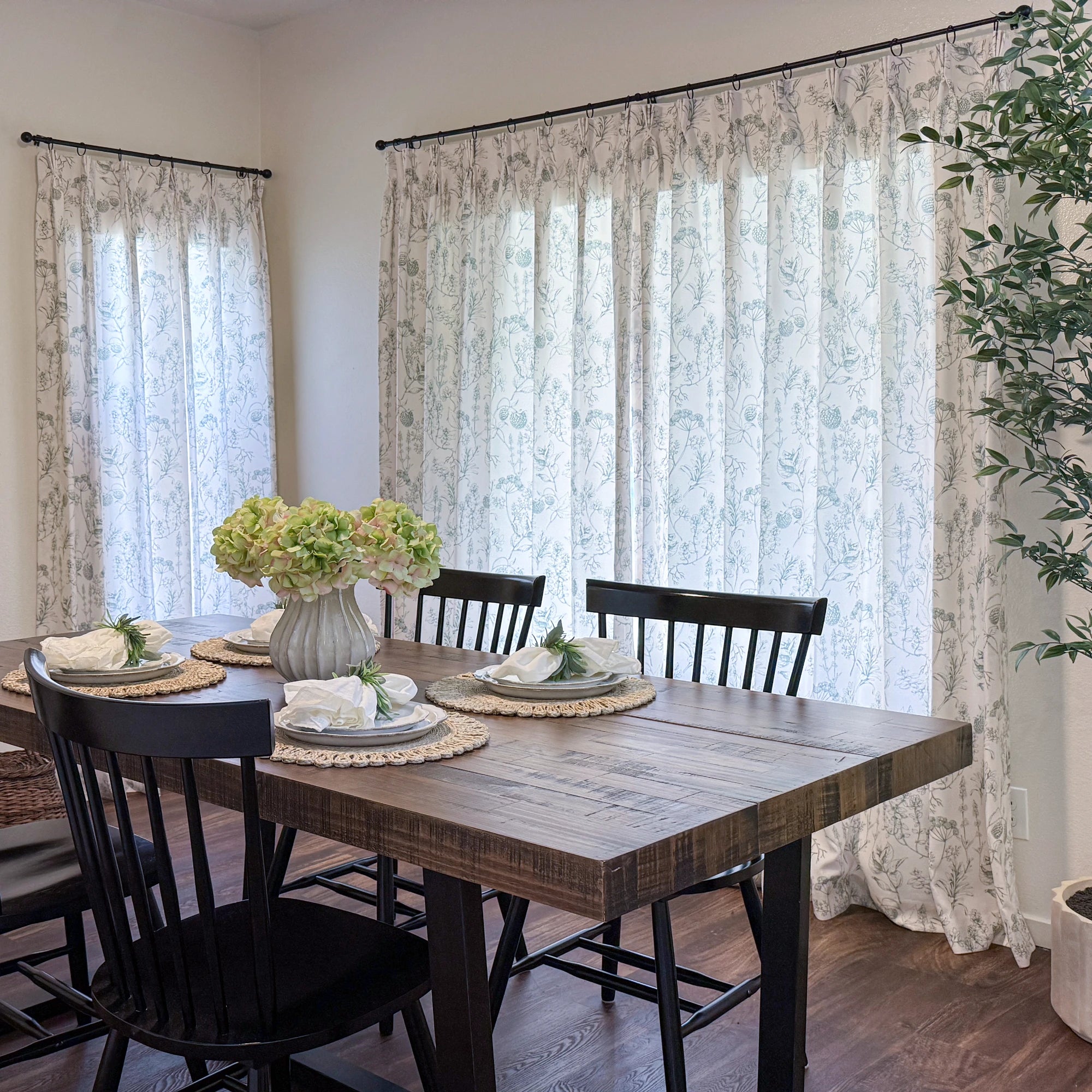 Elsa Berry Meadow Willow Green Floral Chenille Drapes