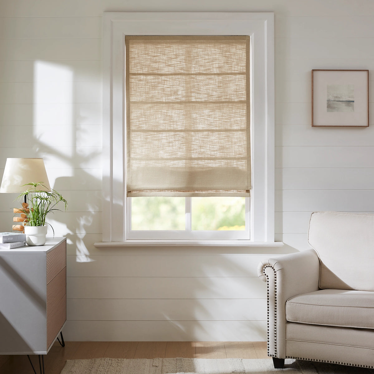 Emilia cotton roman shades model 1908-4 scene 1 showcasing window curtain design