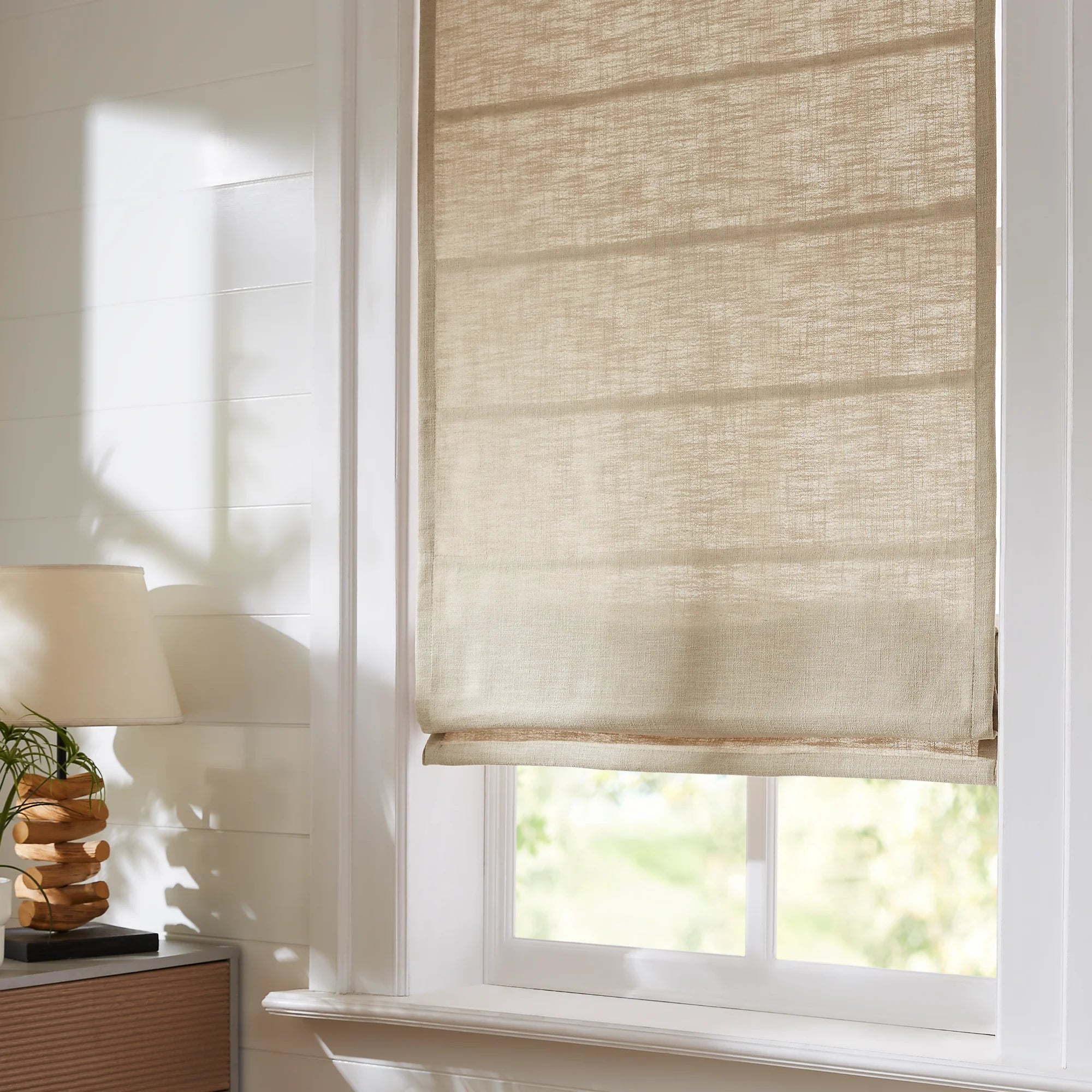 Emilia cotton roman shades model 1908-4 scene 2 showcasing window curtain design