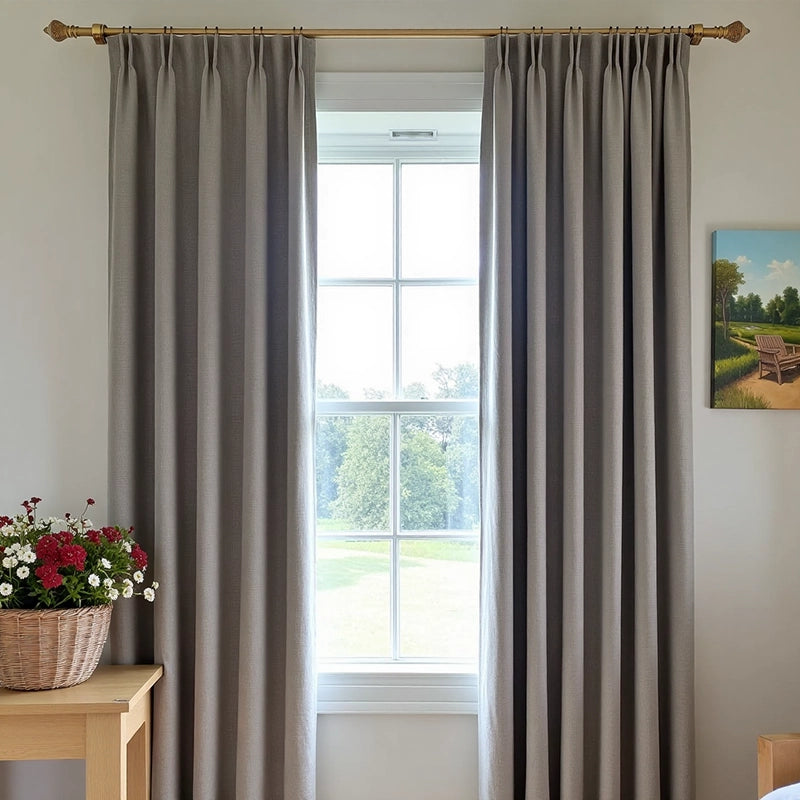 Freshine Faye Faux Linen Blackout Drapery Pleated - Light Blocking Curtains for Bedroom and Living Room