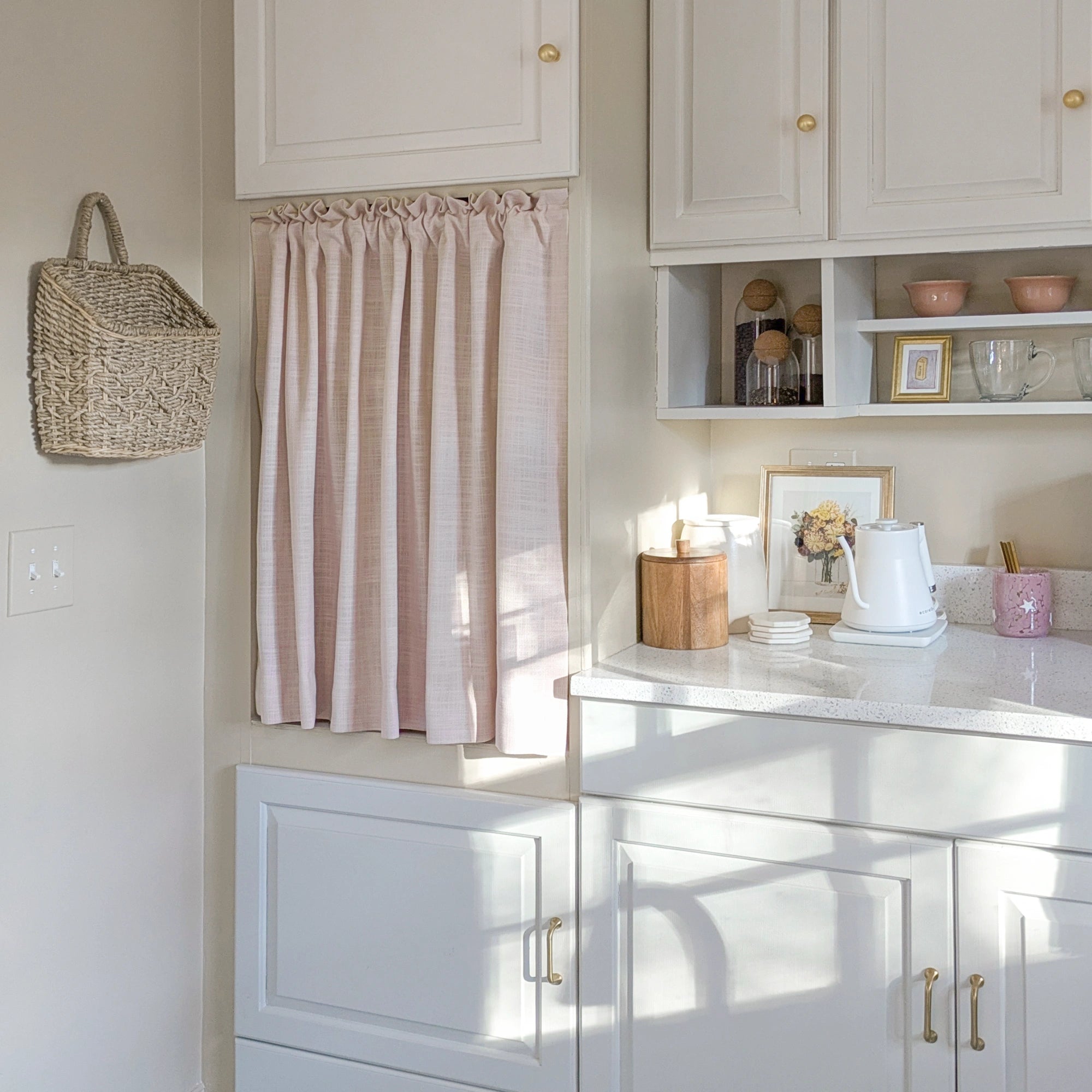 Freshine Elara Linen Light Pinkish Gray Cafe Curtains for Kitchen & Bathroom