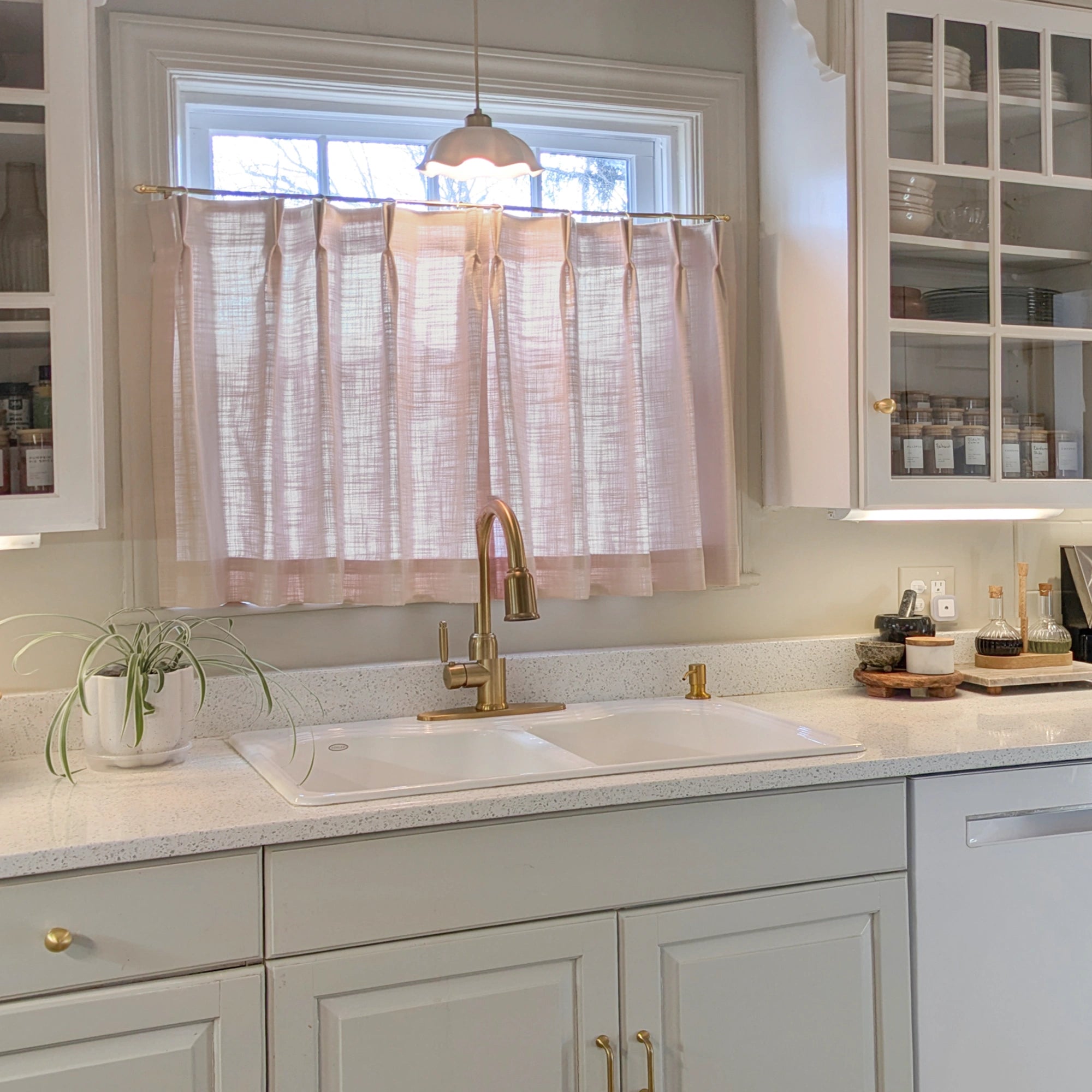 Freshine Elara Linen Light Pinkish Gray Cafe Curtains for Kitchen & Bathroom