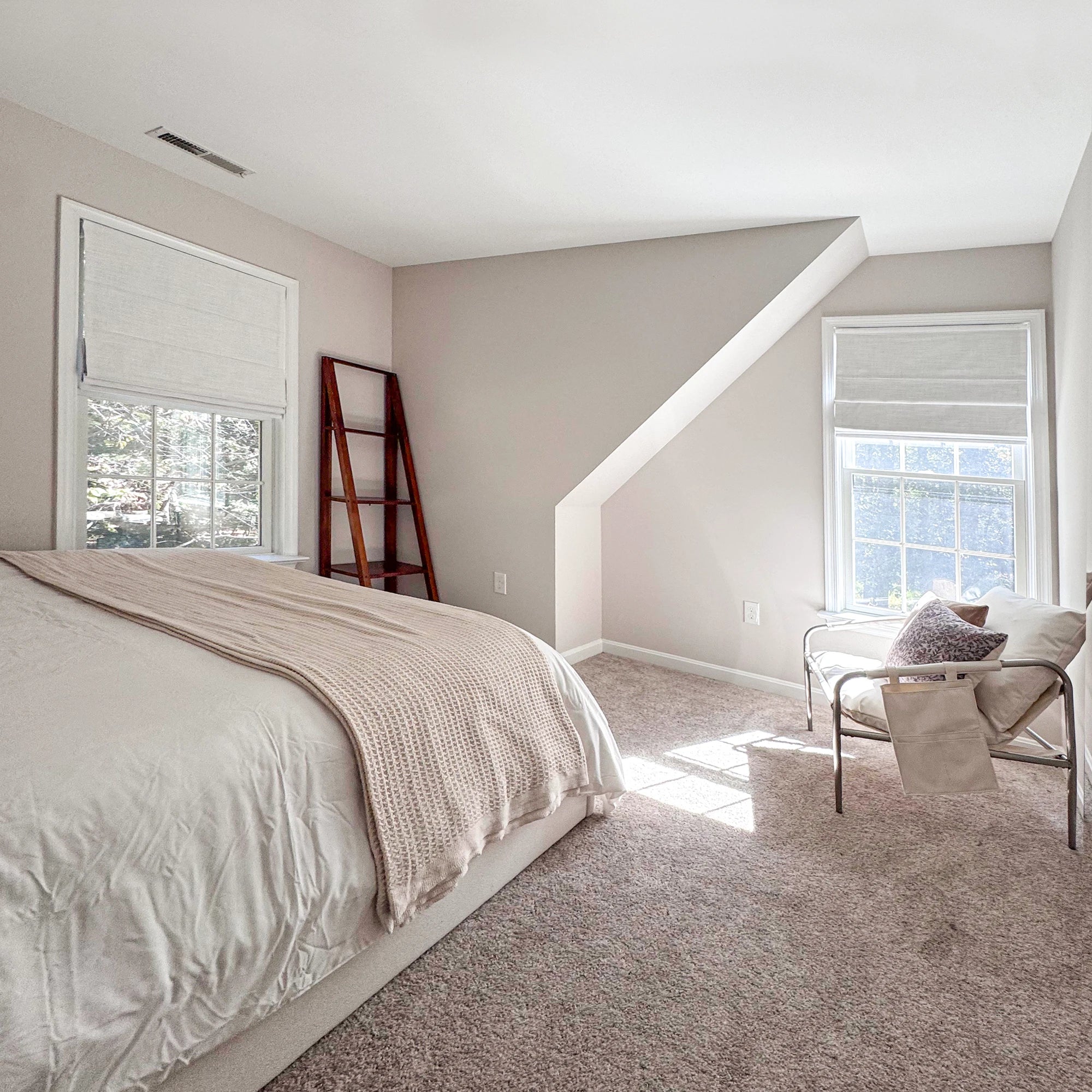 Elara White Roman Shades for Elegant Linen-Blend Drapes-living