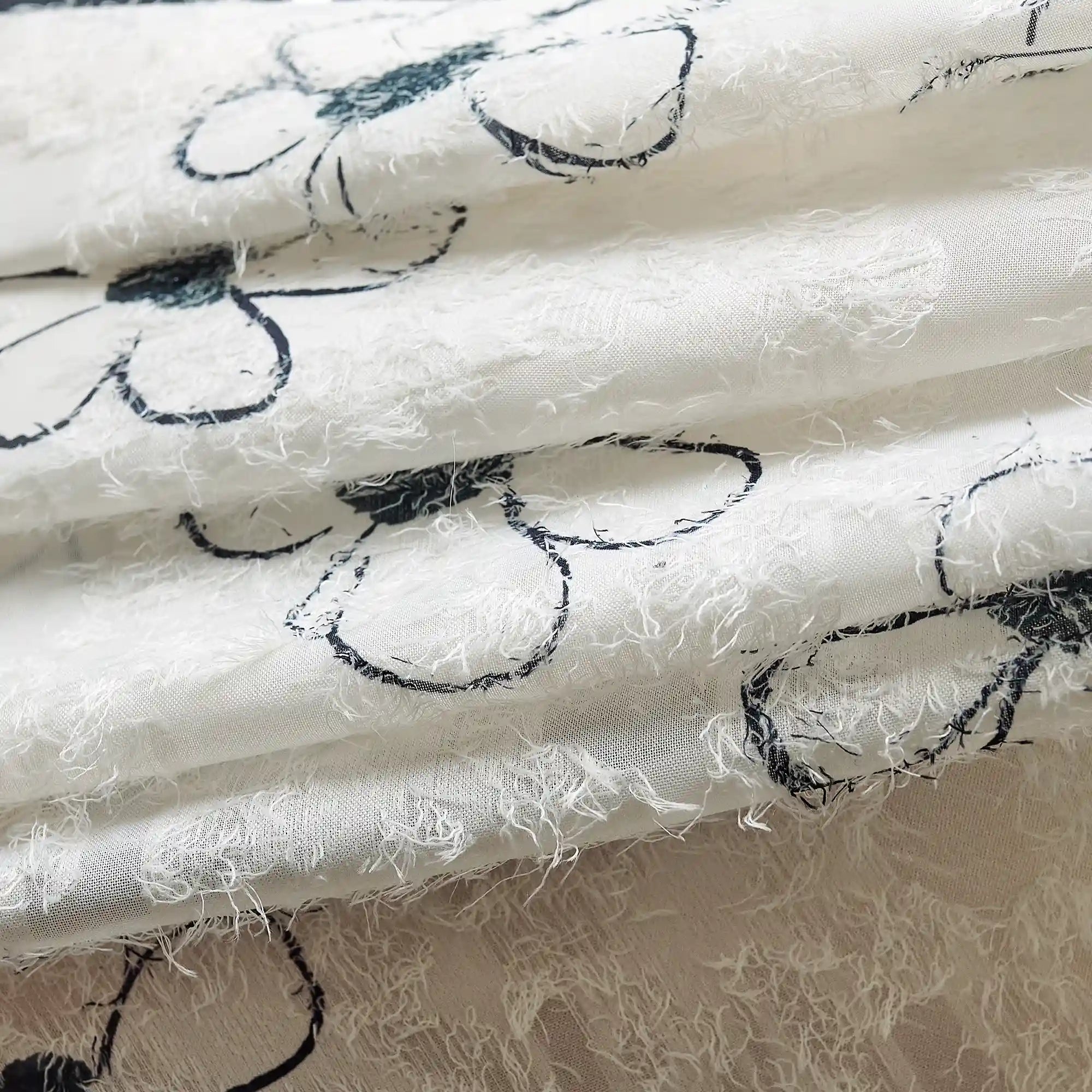 Gineva Black Daisy Print Sheer Curtains