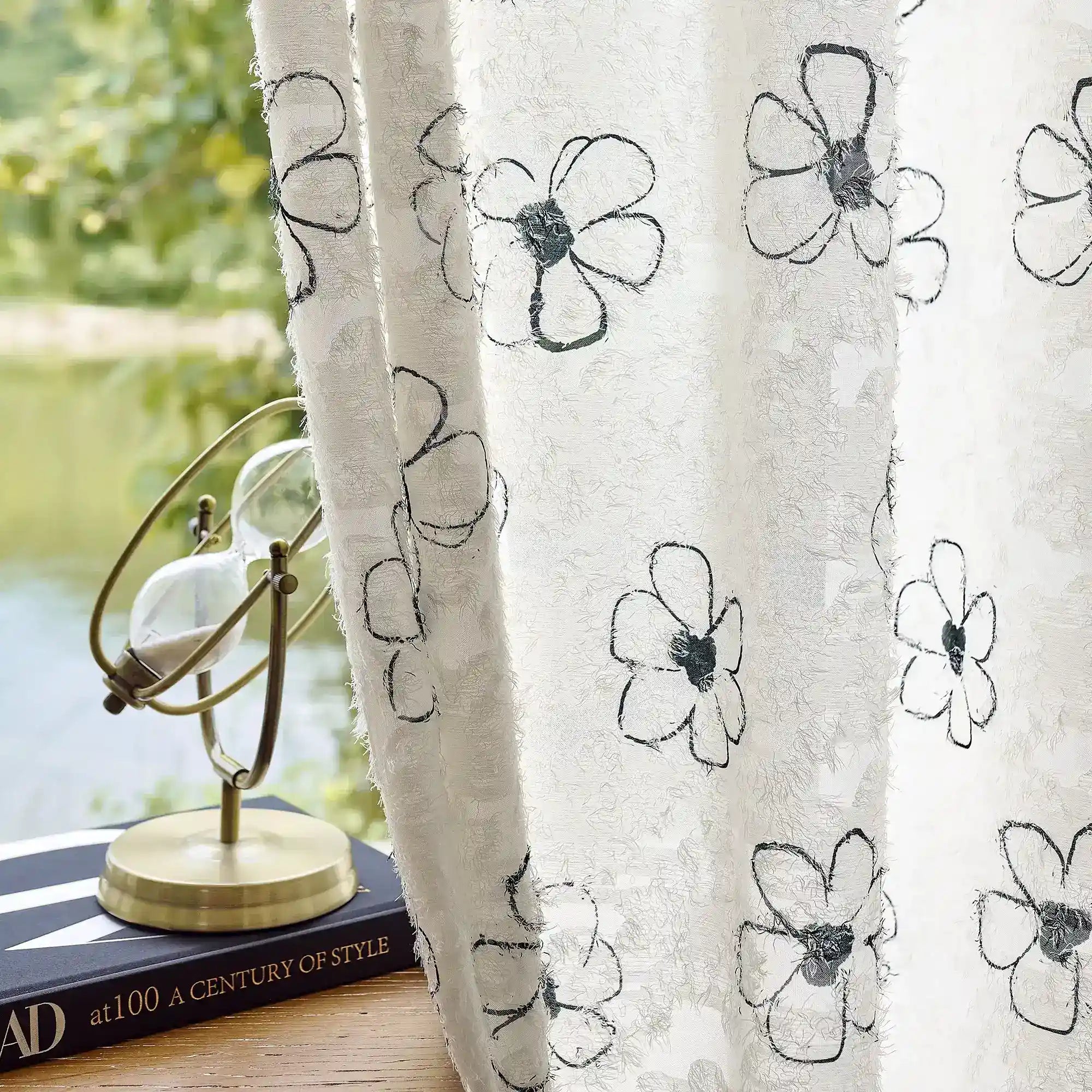 Gineva Black Daisy Print Sheer Curtains
