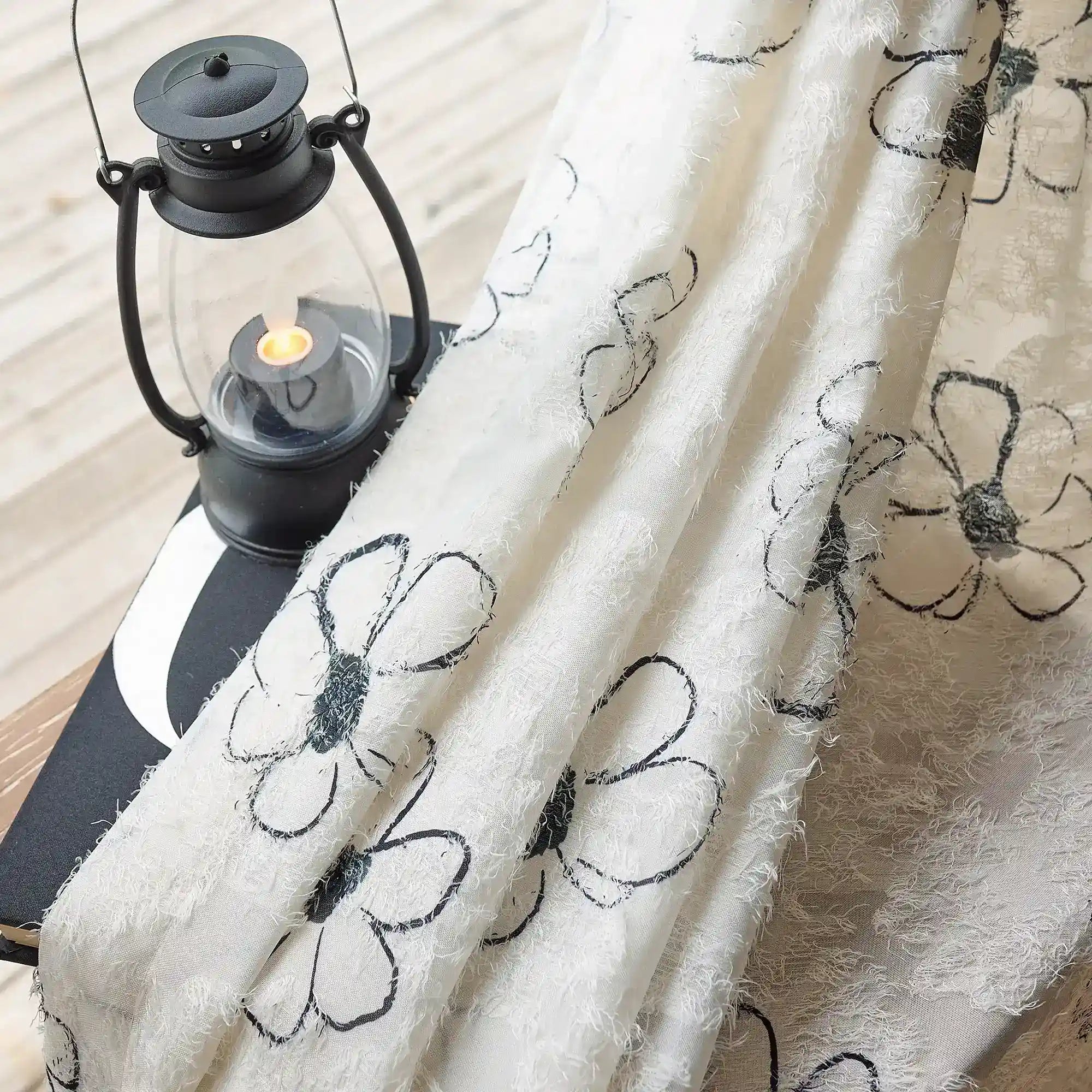 Gineva Black Daisy Print Sheer Curtains