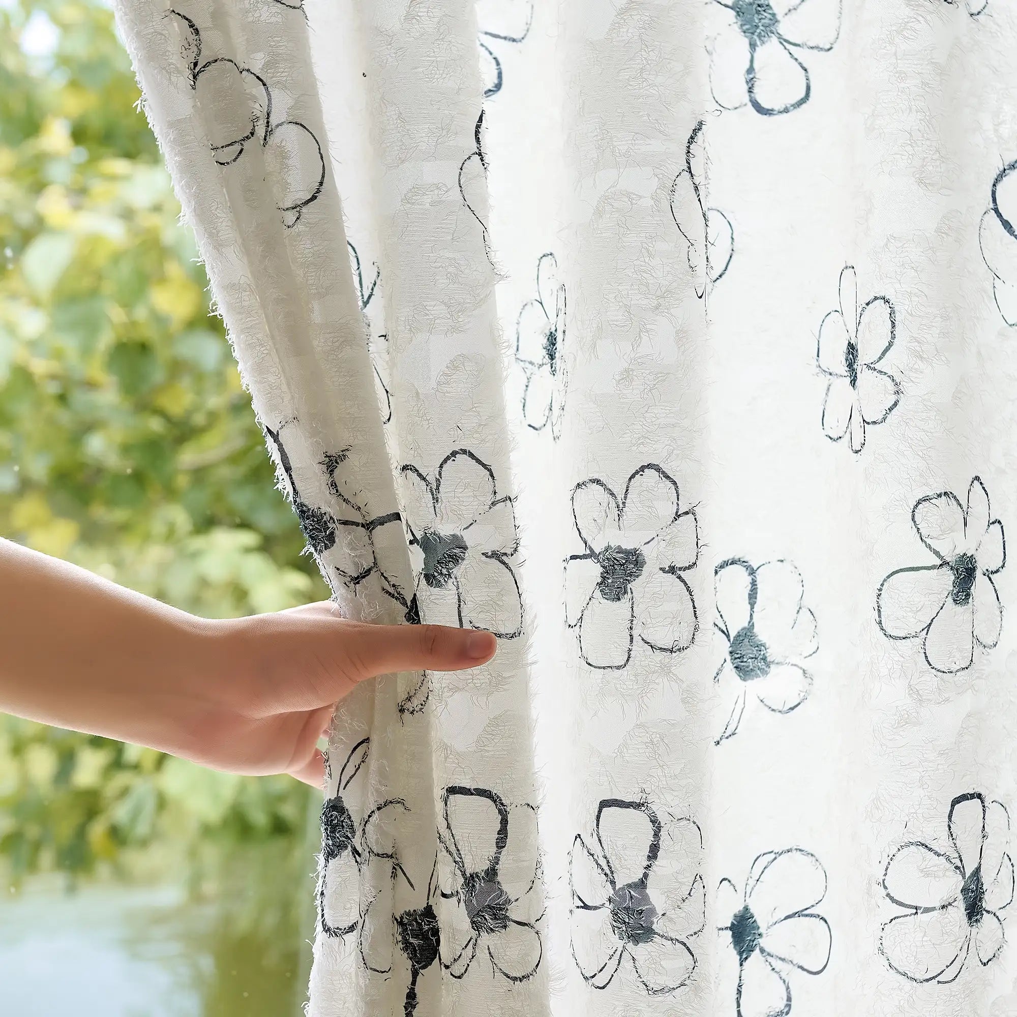 Gineva Black Daisy Print Sheer Curtains
