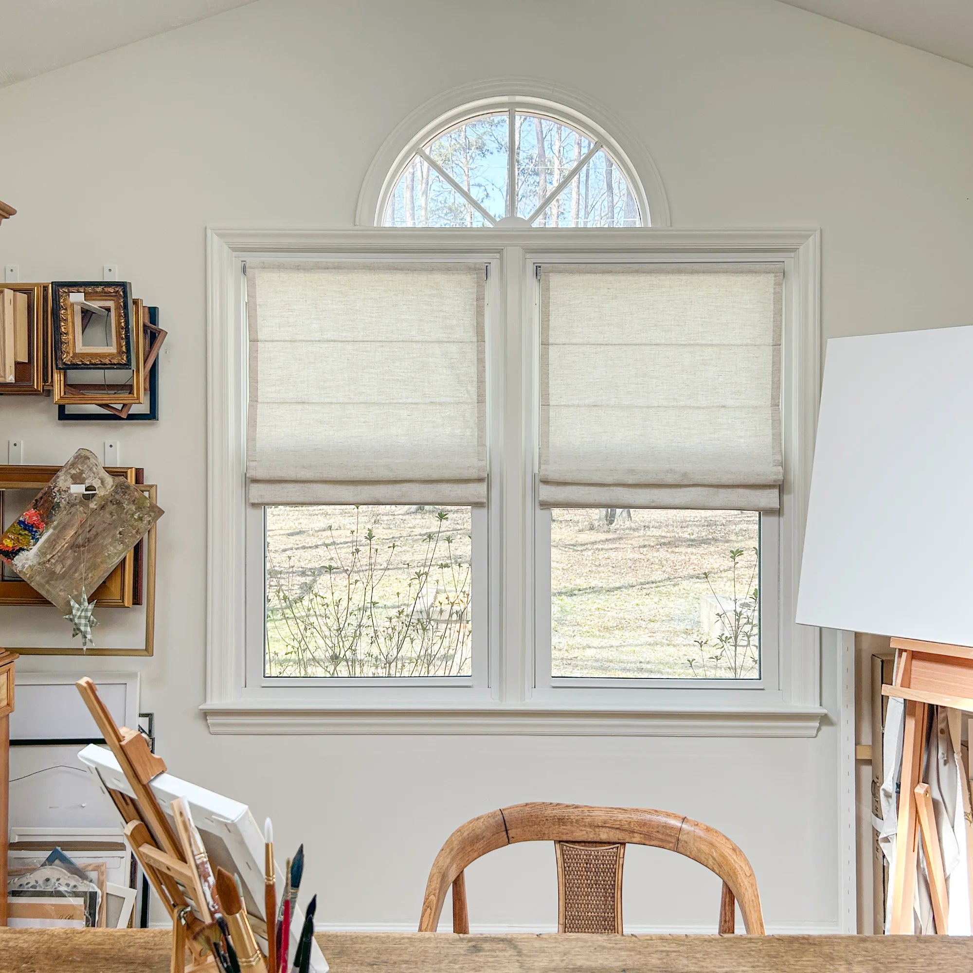Gwynara Premium Textured Linen-Cotton Blend Organic Slub Weave & Effortless Roman Shades: Image 607-9-7 showcases the roman shade with premium linen-cotton blend, natural organic slub weave, soft texture and elegant draping effect.