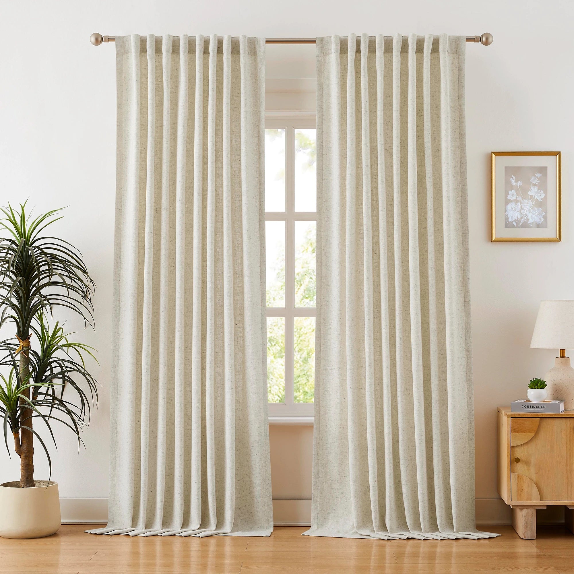 Hestara Herringbone Linen-Blend Textured Curtains – Soft Neutral Drapes for a Relaxed Natural Look