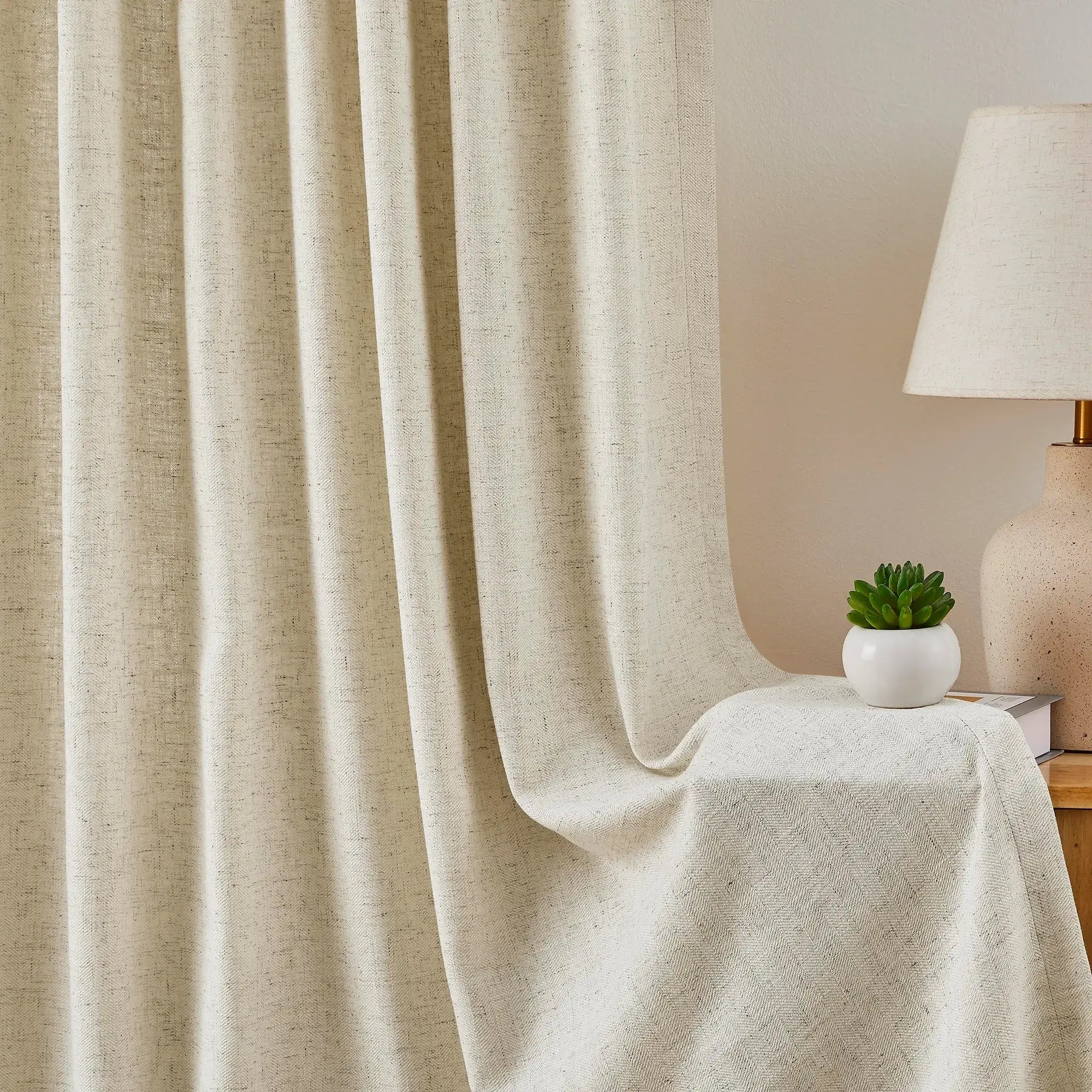 Hestara Herringbone Linen-Blend Textured Curtains – Soft Neutral Drapes for a Relaxed Natural Look