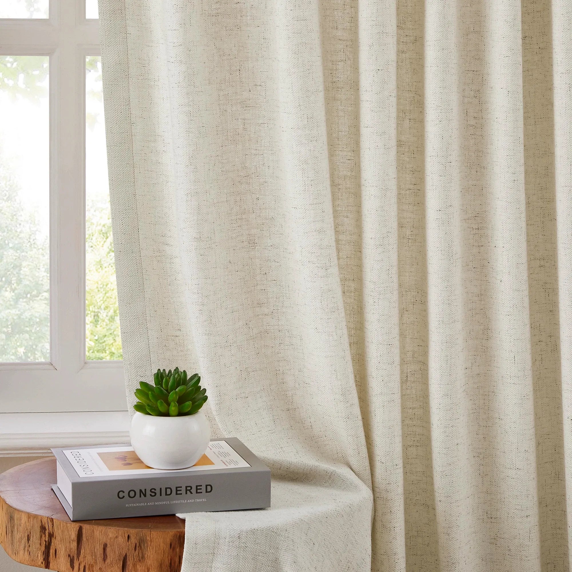 Hestara Herringbone Linen-Blend Textured Curtains – Soft Neutral Drapes for a Relaxed Natural Look