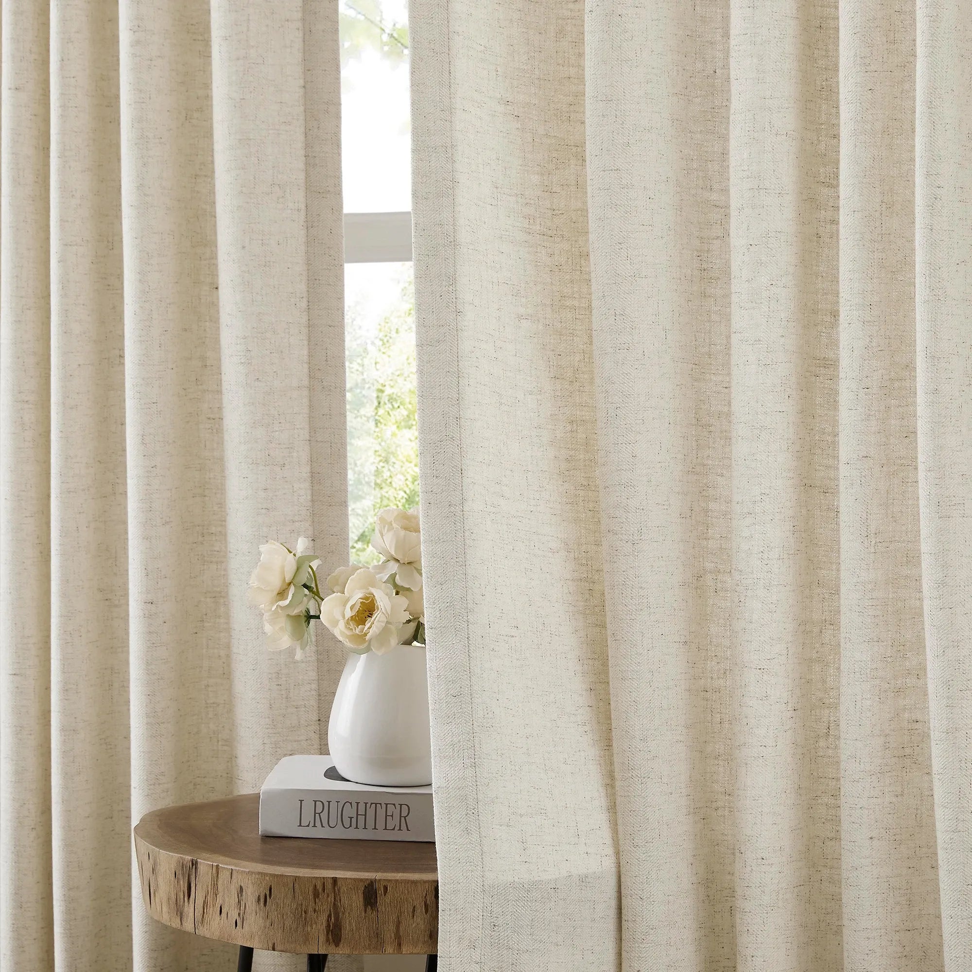 Hestara Herringbone Linen-Blend Textured Curtains – Soft Neutral Drapes for a Relaxed Natural Look