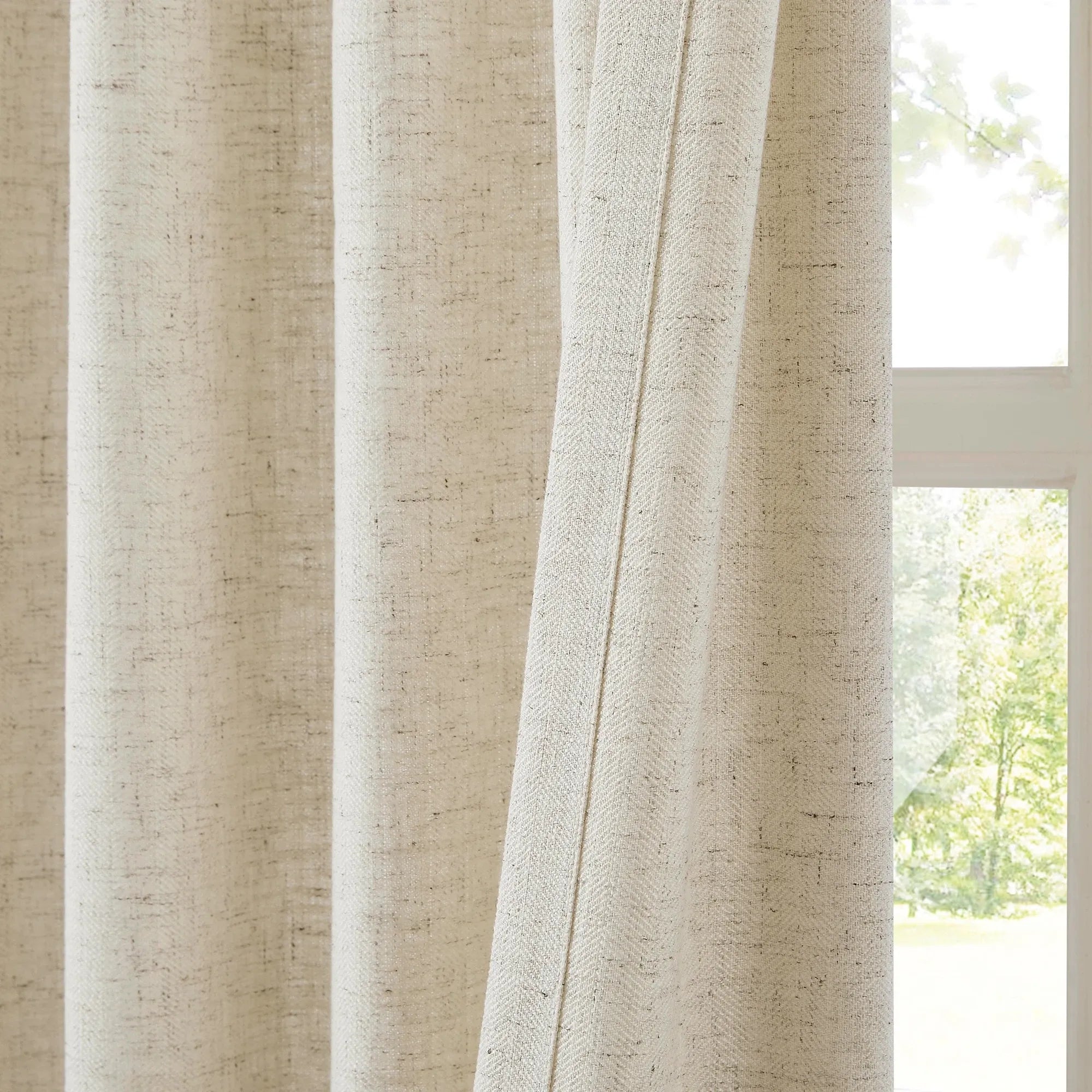 Hestara Herringbone Linen-Blend Textured Curtains – Soft Neutral Drapes for a Relaxed Natural Look