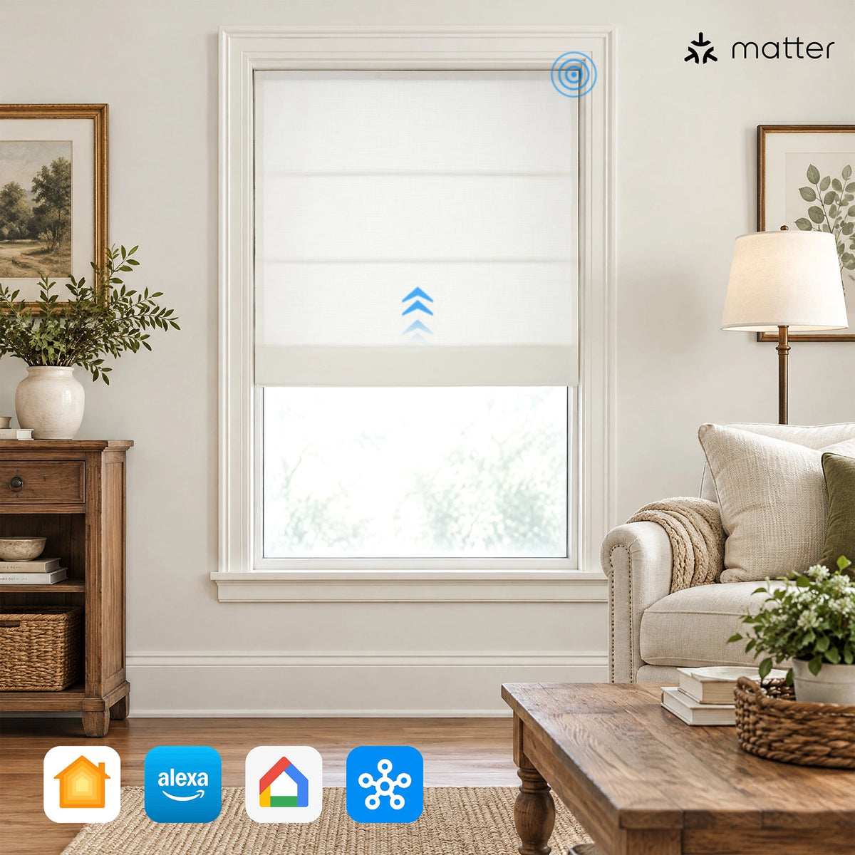 Ilythra Smart Motorized Cotton Linen Roman Shades