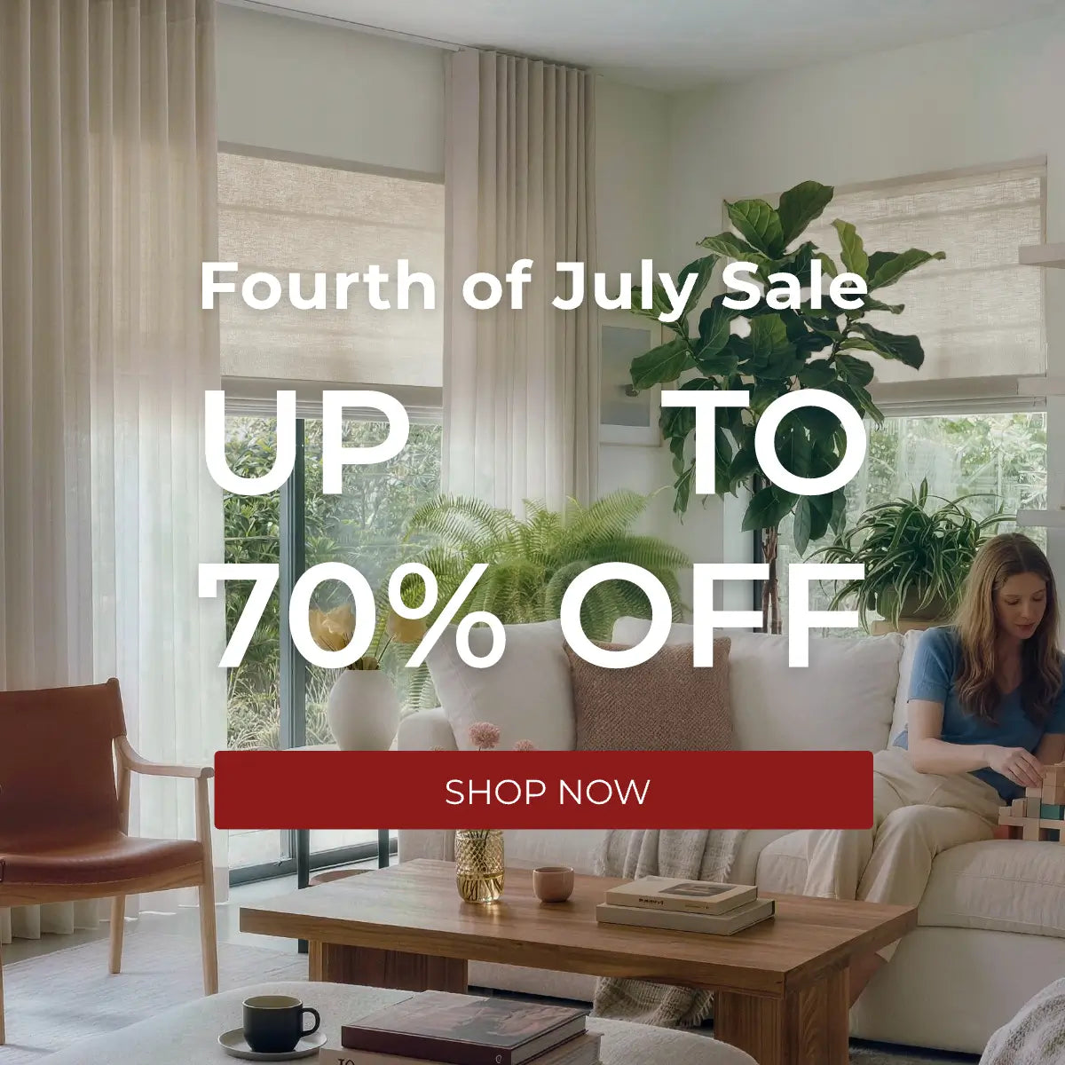 Living room with 'Fourth of July Sale' text overlay