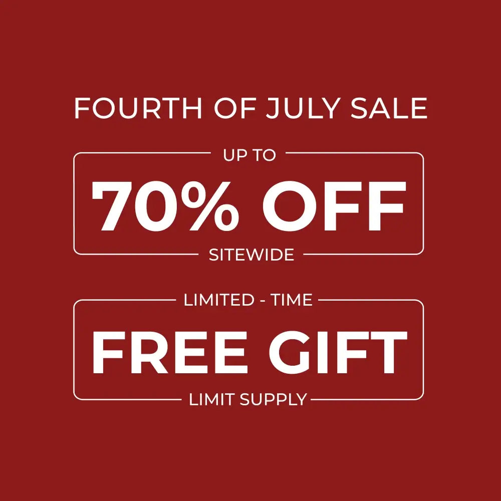 Promotional text for Father's Day event with discounts and a free gift offer on a red background.