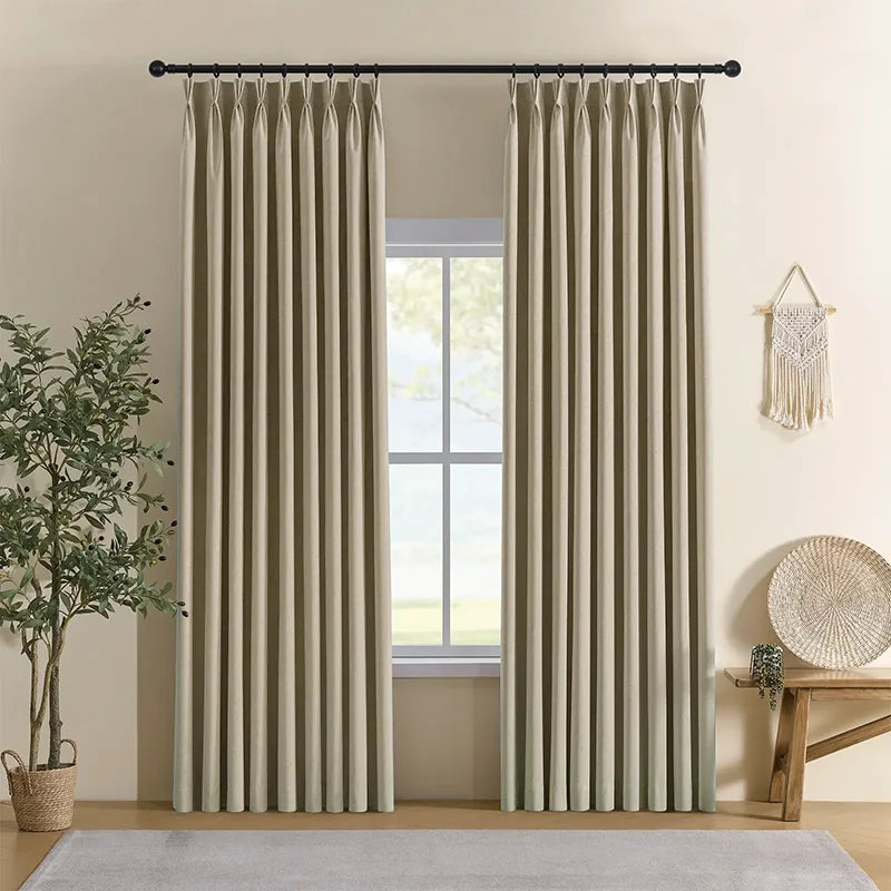 Freshine Isadora Linen-Look Blackout Curtains - Light Blocking Drapes for Living Room and Bedroom