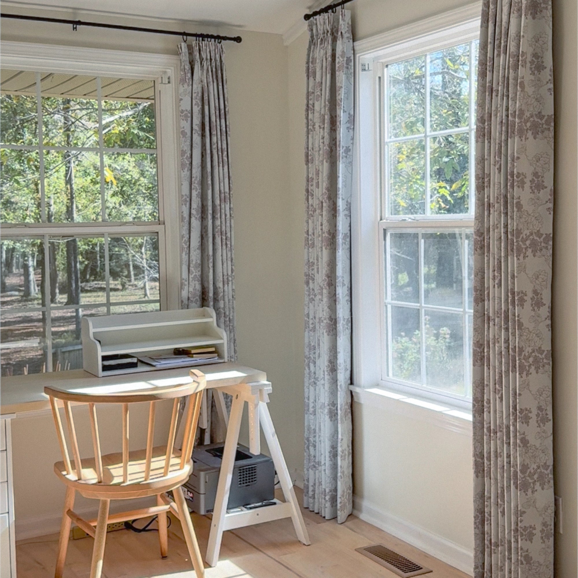 Lila Beige Rose Garden Floral Linen Textured Blackout Drapes