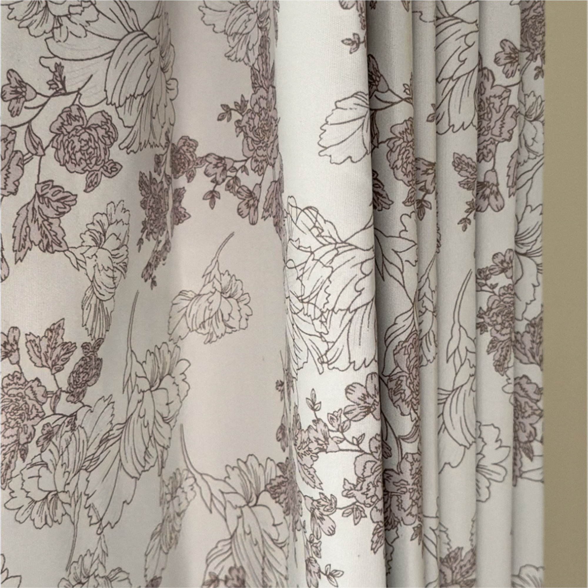 Lila Beige Rose Garden Floral Linen Textured Blackout Drapes