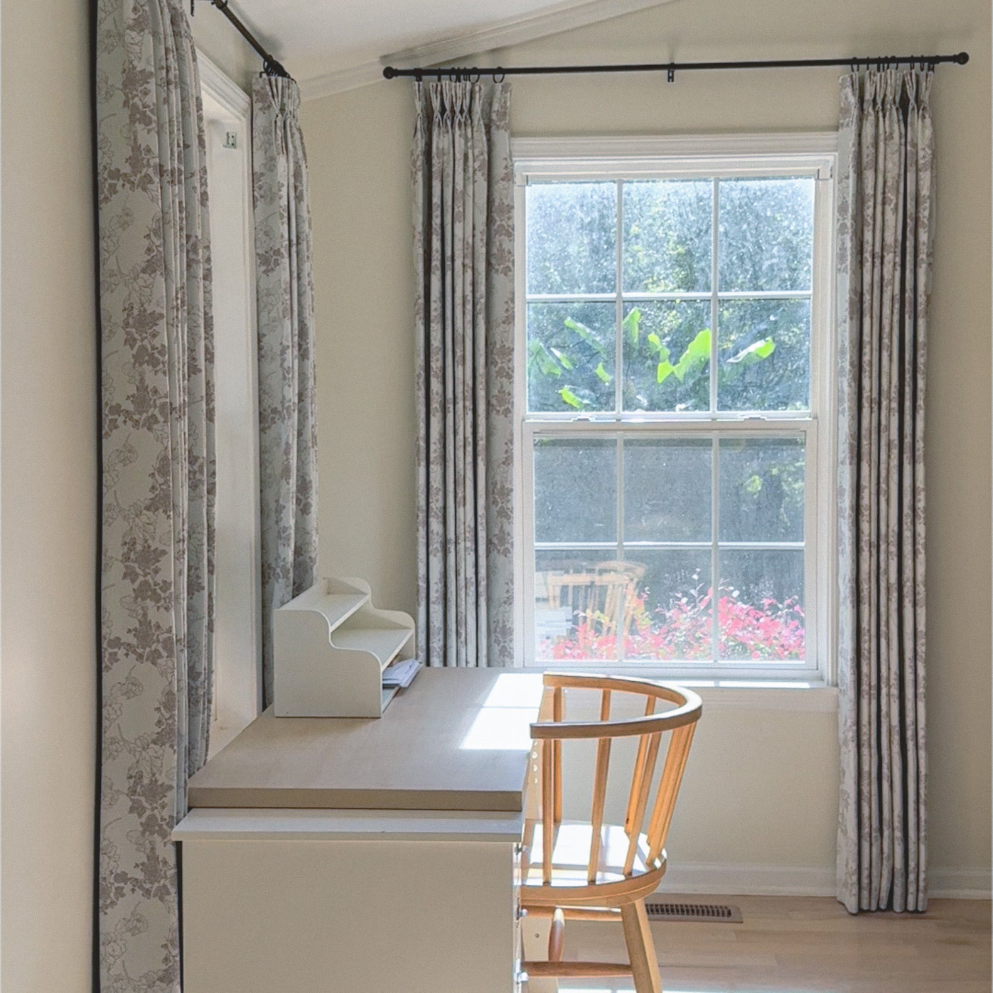 Lila Beige Rose Garden Floral Linen Textured Blackout Drapes