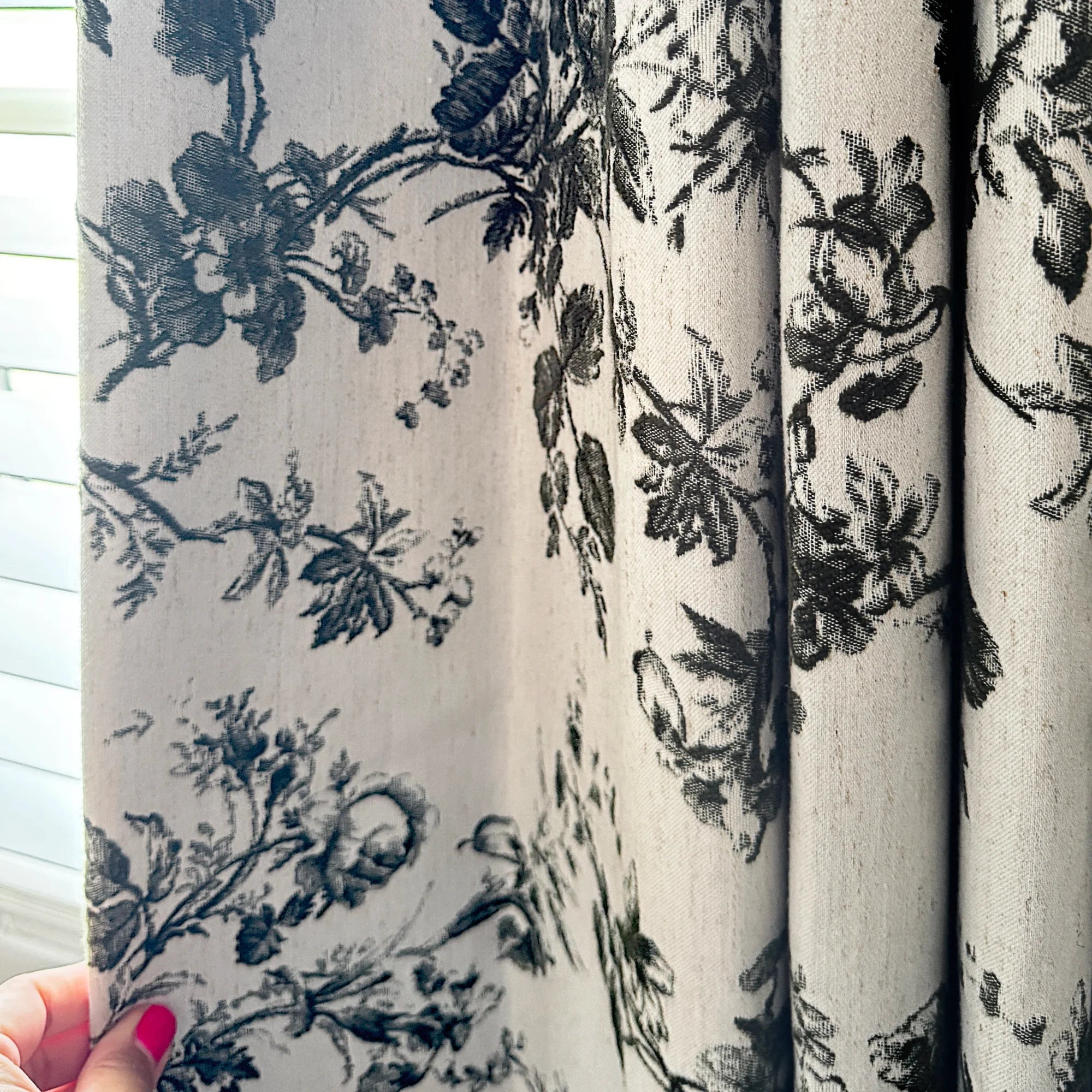 Lirienne Leaf & Blossom Forest Green Jacquard Linen Drapes