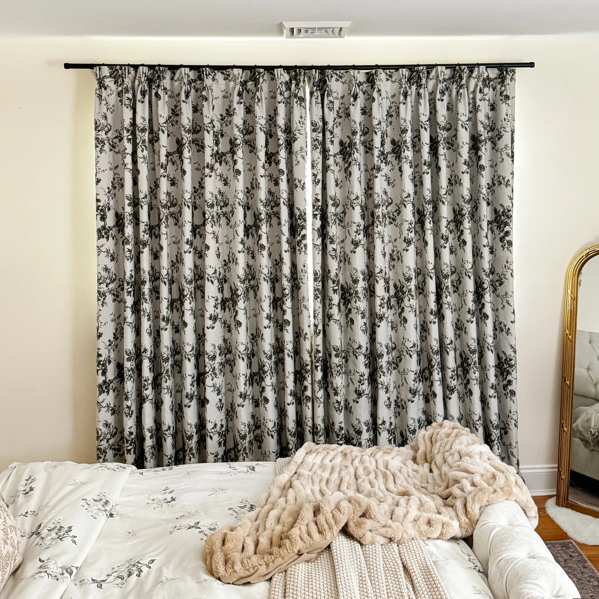 Lirienne Leaf & Blossom Forest Green Jacquard Linen Drapes
