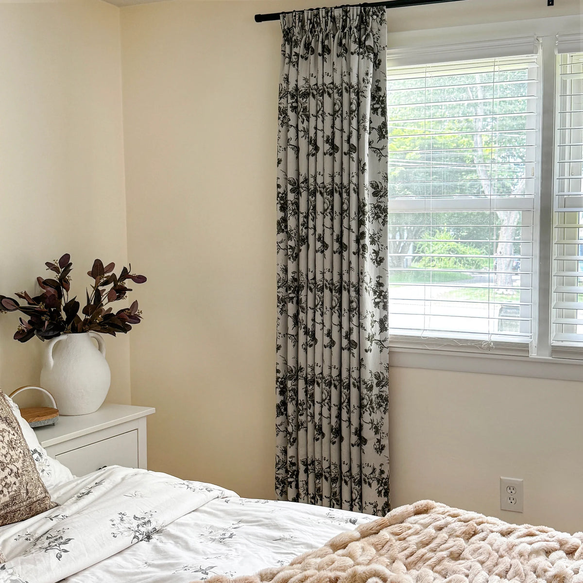 Lirienne Leaf & Blossom Forest Green Jacquard Linen Drapes