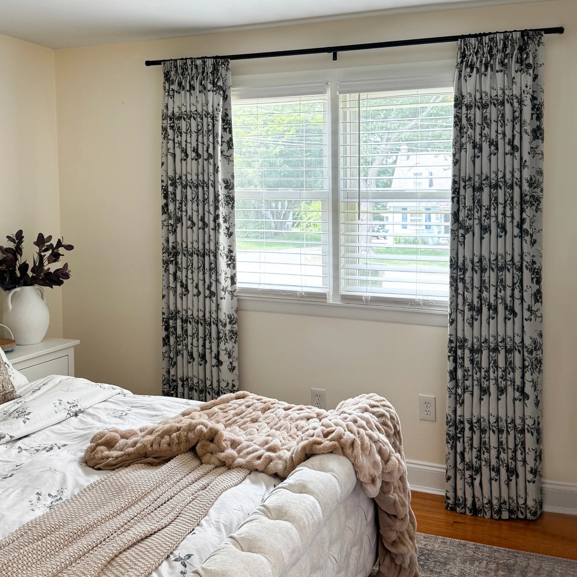 Lirienne Leaf & Blossom Forest Green Jacquard Linen Drapes