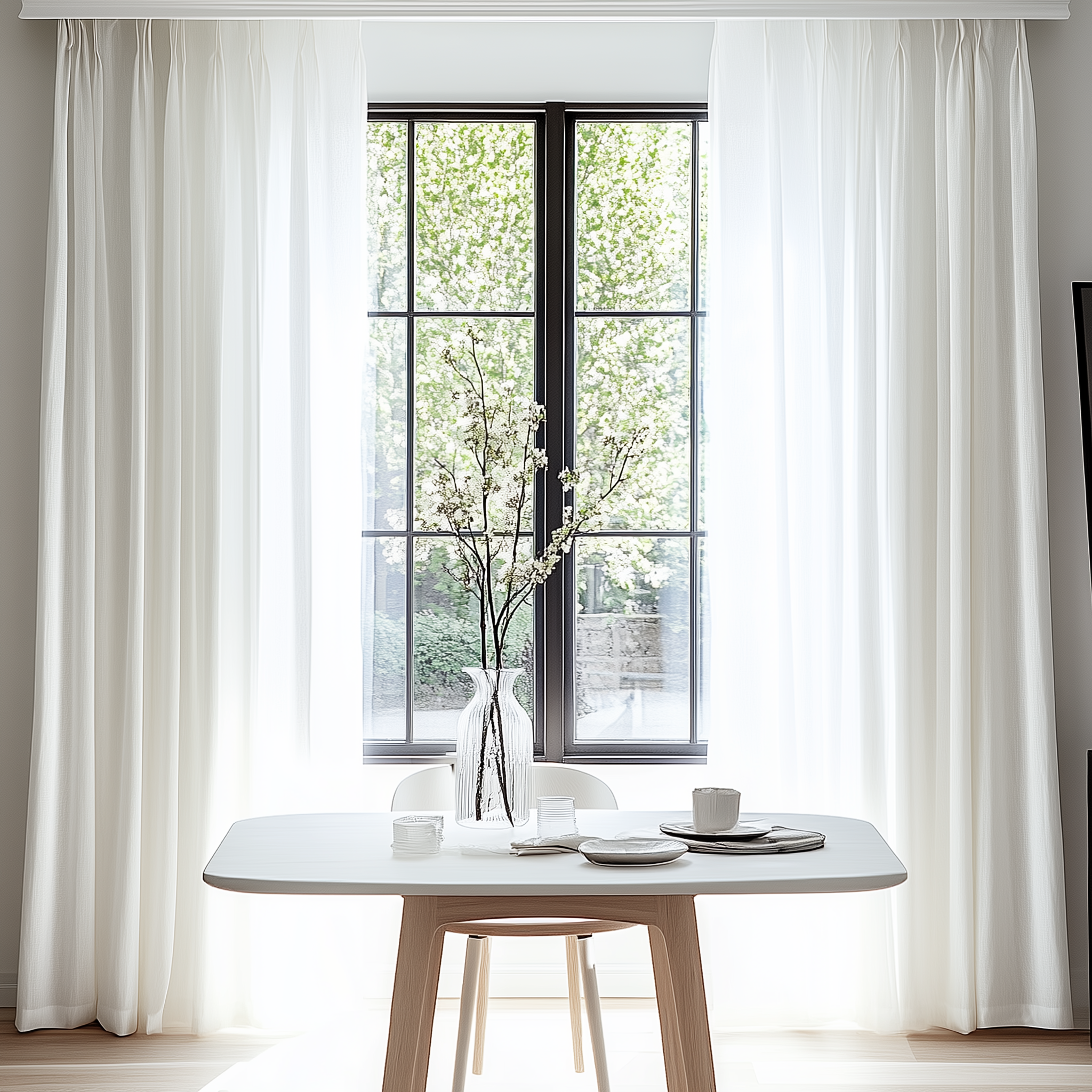 Freshine Luciana Linen Semi Sheer Curtains for Elegant Embossed White Pleated Drapes in a Refined Home