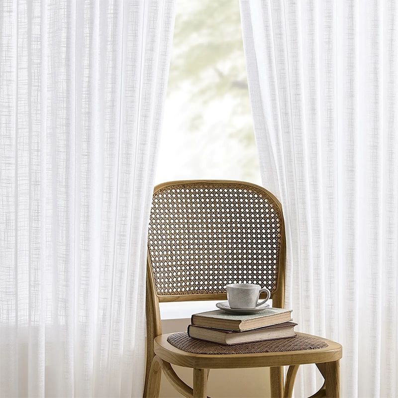 Freshine Luciana Linen Semi Sheer Curtains for Elegant Embossed White Pleated Drapes in a Refined Home