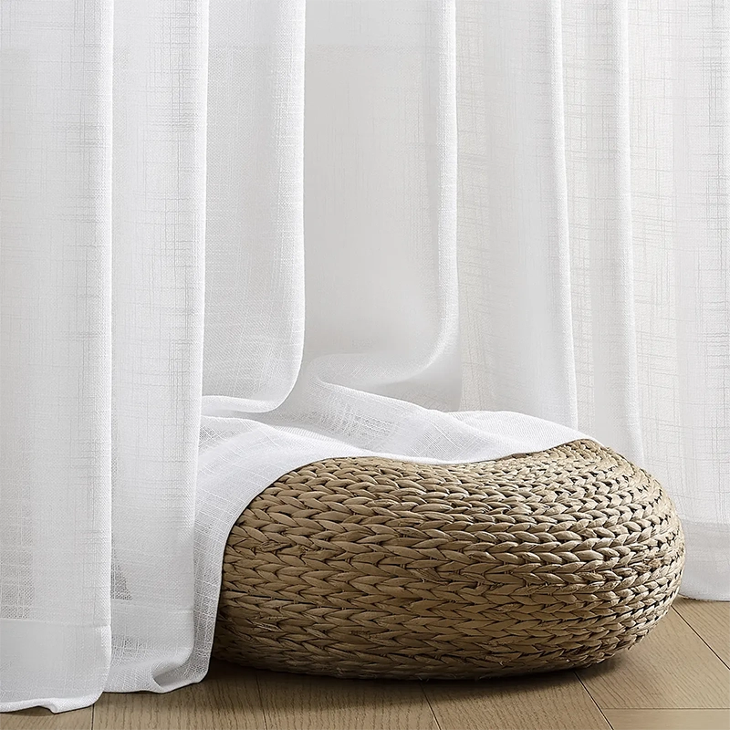 Freshine Luciana Linen Semi Sheer Curtains for Elegant Embossed White Pleated Drapes in a Refined Home