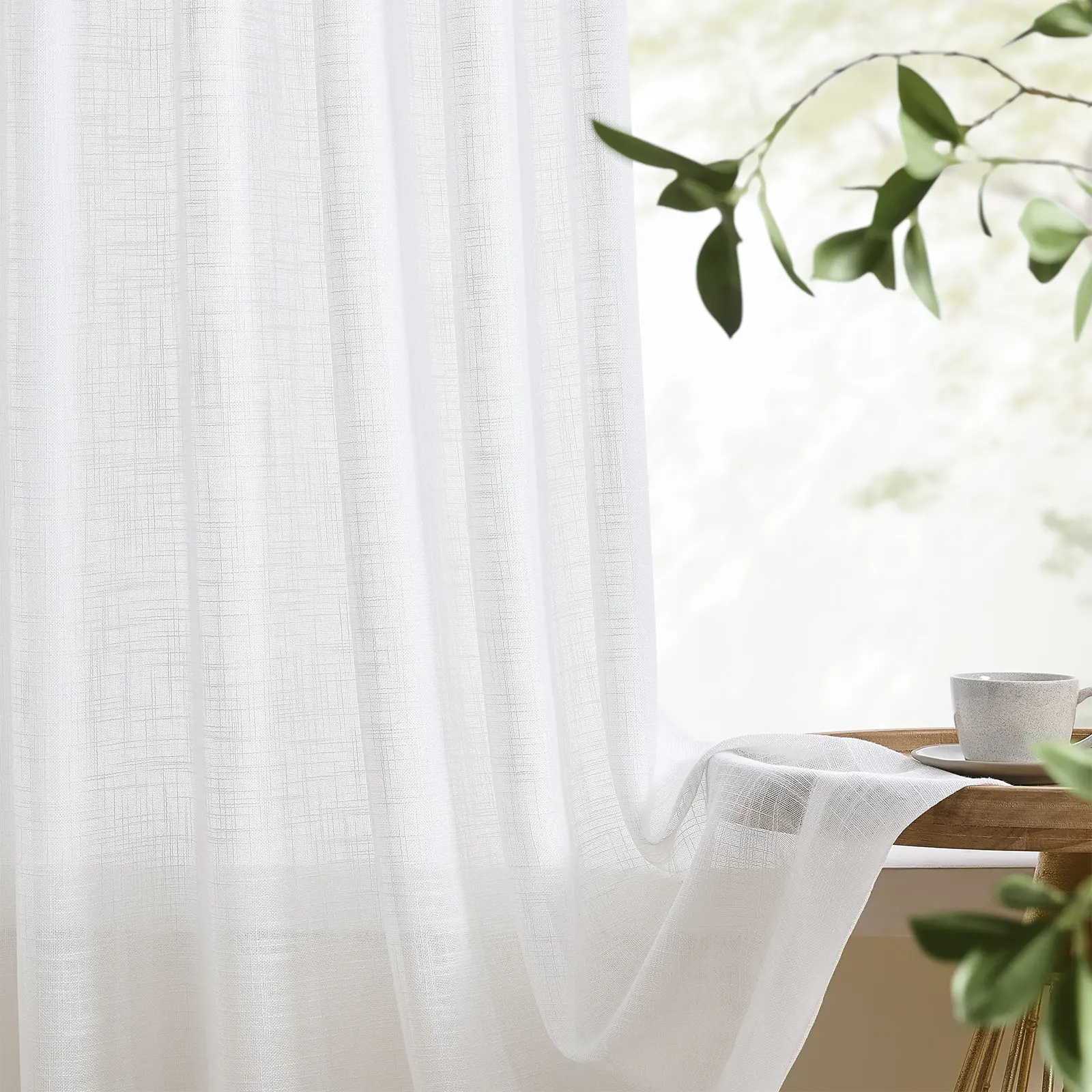 Freshine Luciana Linen Semi Sheer Curtains for Elegant Embossed White Pleated Drapes in a Refined Home