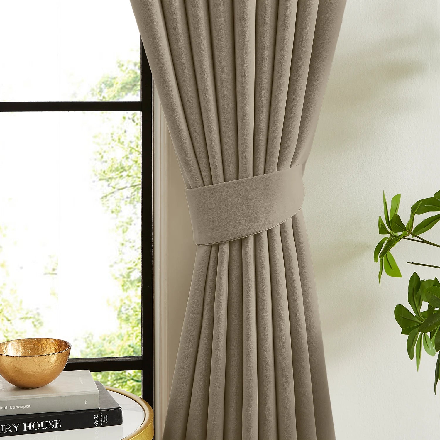 Lyra cloud-6_scene_4 velvet-like texture blackout curtains with smooth luxurious draping in a modern cozy home interior