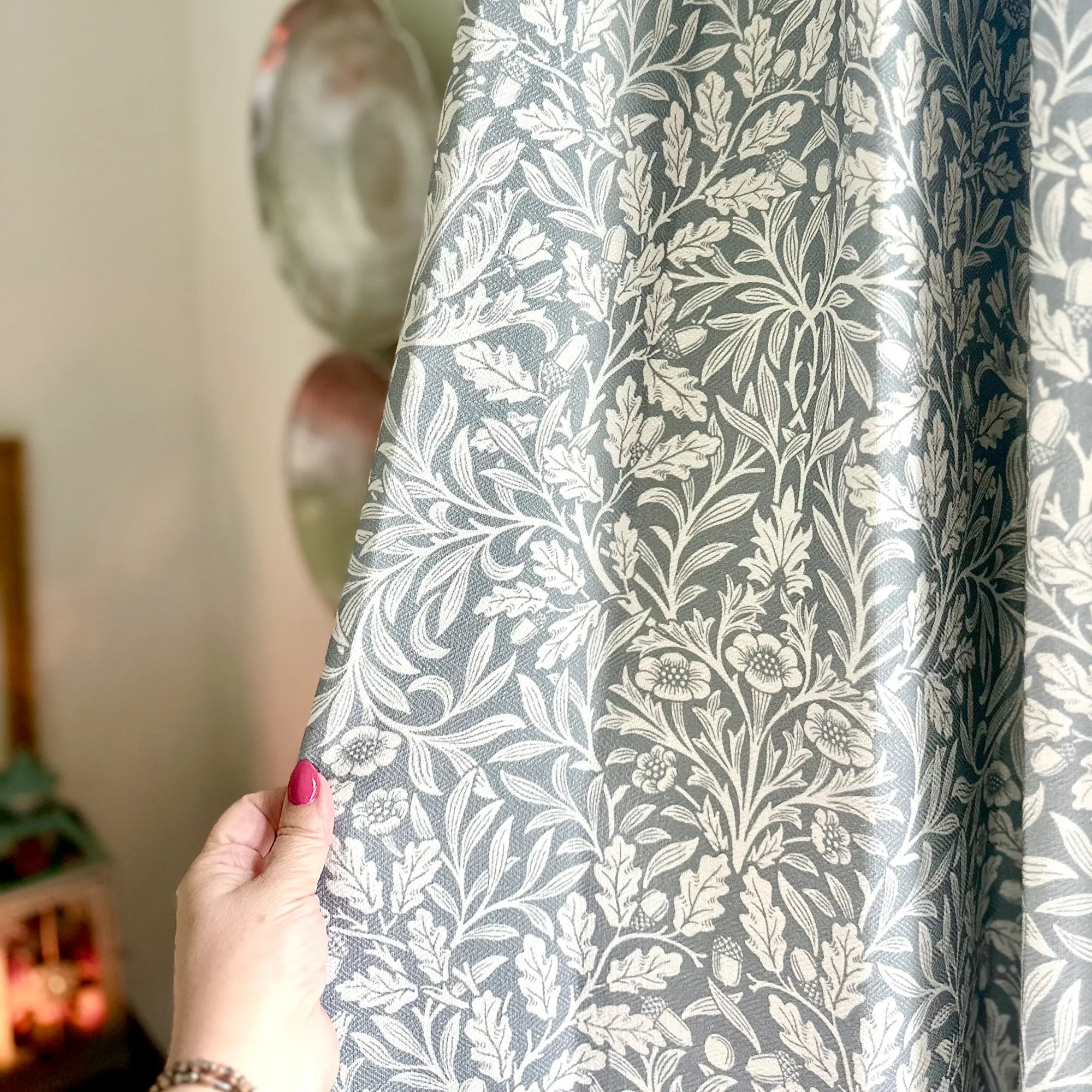 Mae Duck Egg Blue Vintage Botanical Print Linen Drapes