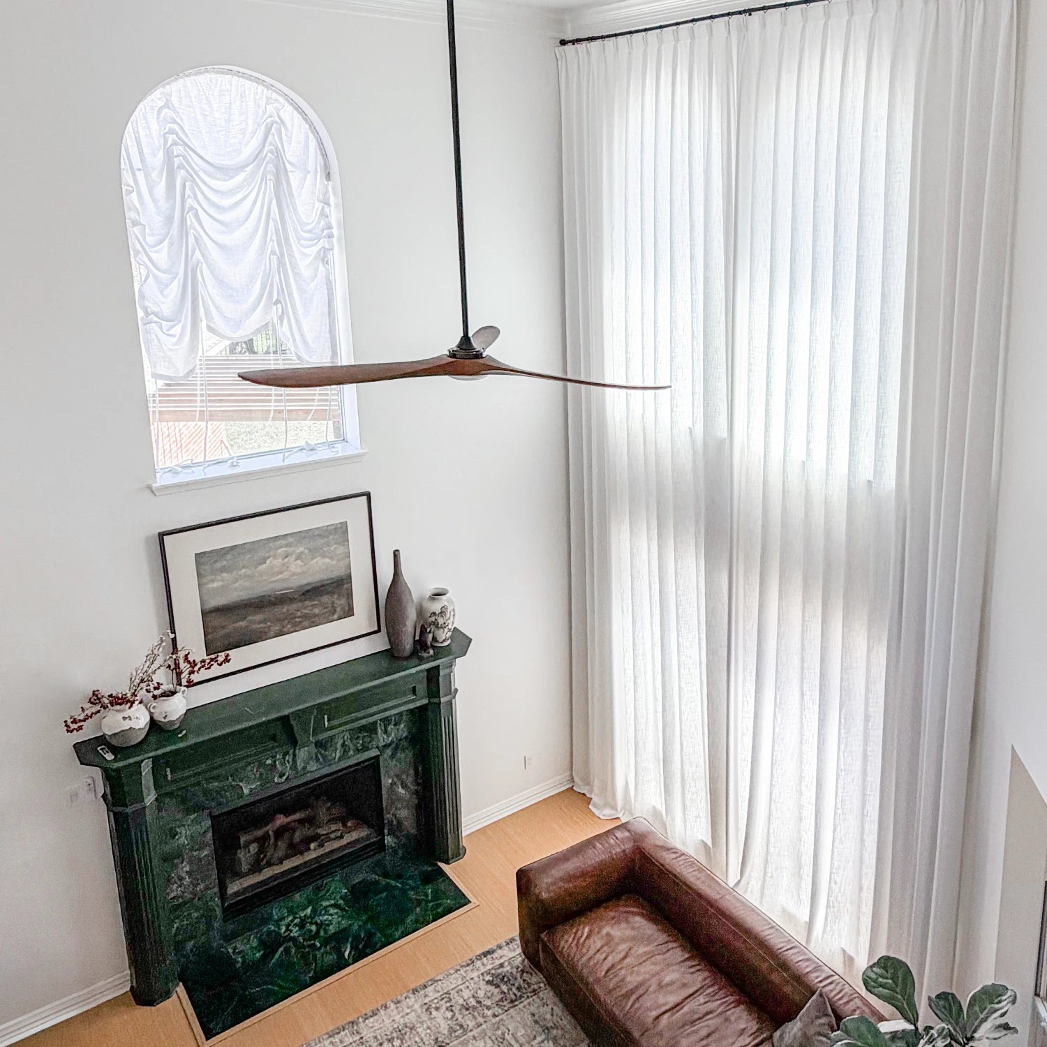 Marisol K1011 extra-high linen curtains for a tall window in a modern living room view 4
