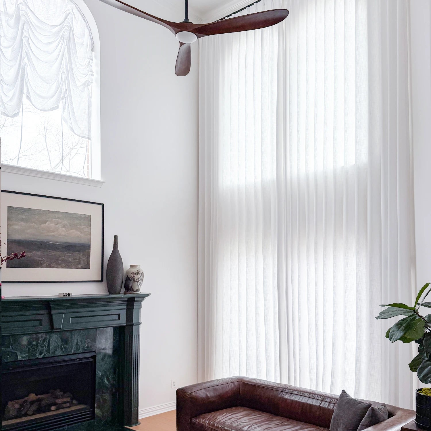 Marisol K1011 extra-high linen curtains for a tall window in a modern living room view 6
