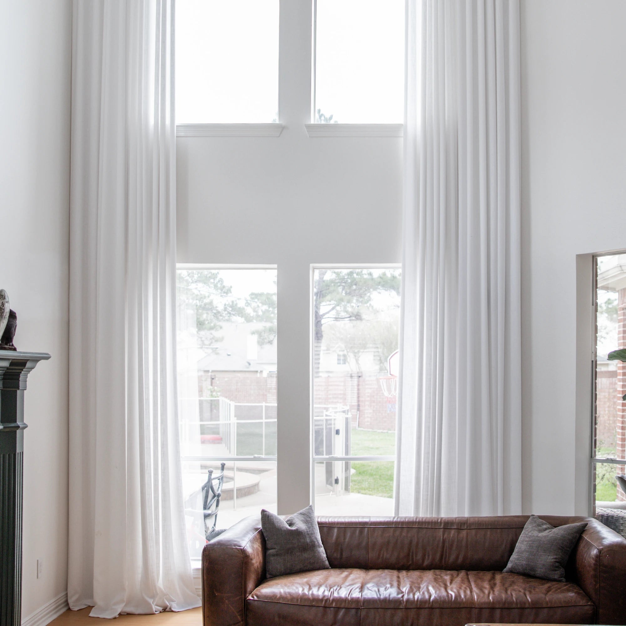 Marisol K1011 extra-high linen curtains for a tall window in a modern living room view 5
