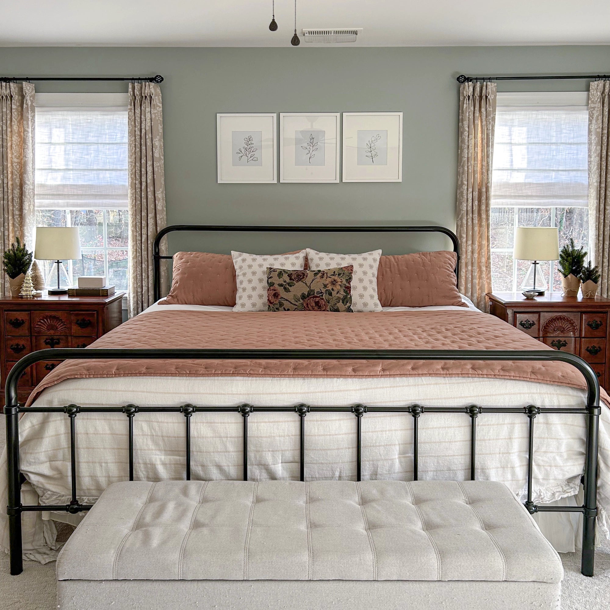 Marisol Linen Roman Shades: Image K1011-2 features natural linen fabric, neat tailored folds, soft light filtering, and elegant minimalist window decor in a modern home setting