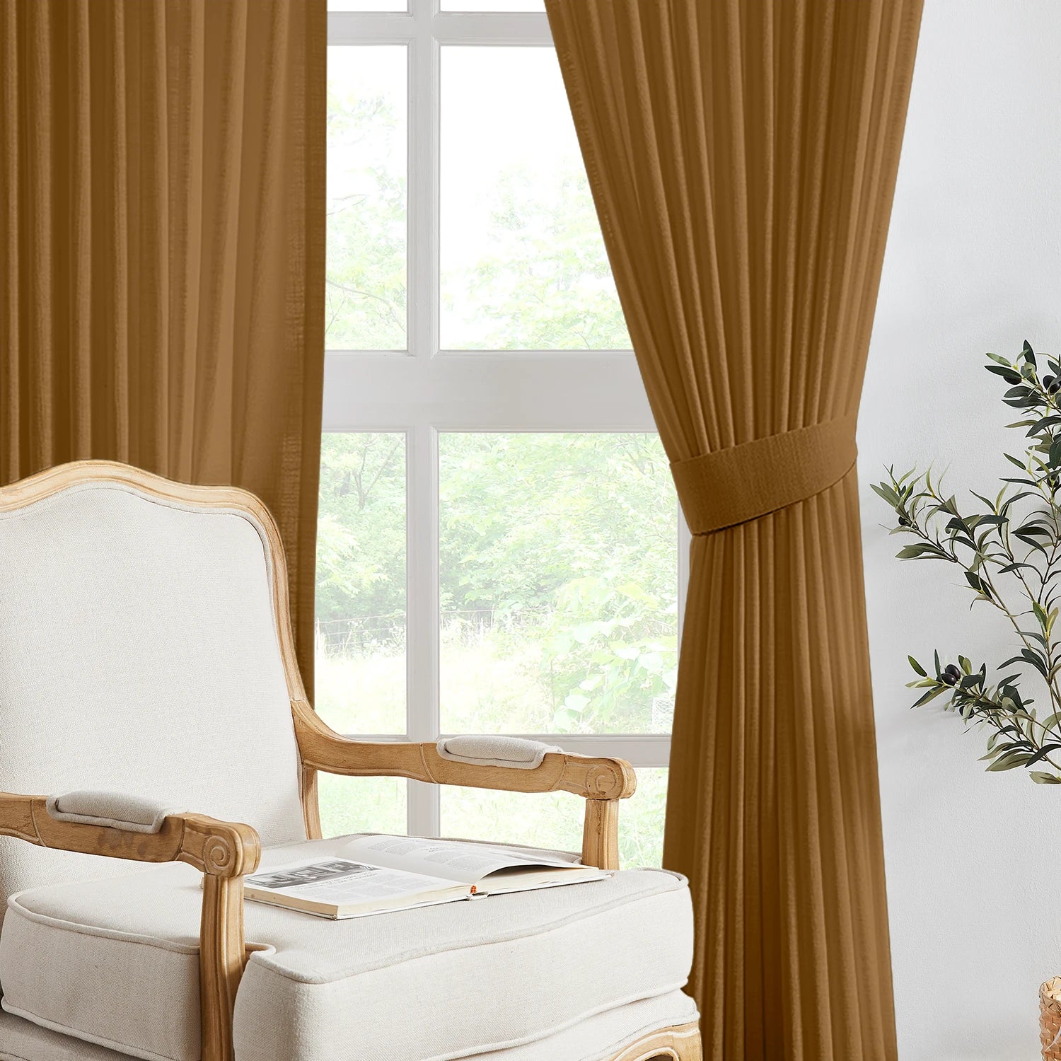 Marisol Linen Curtains adding a touch of sophistication to your living room, perfect for natural light.