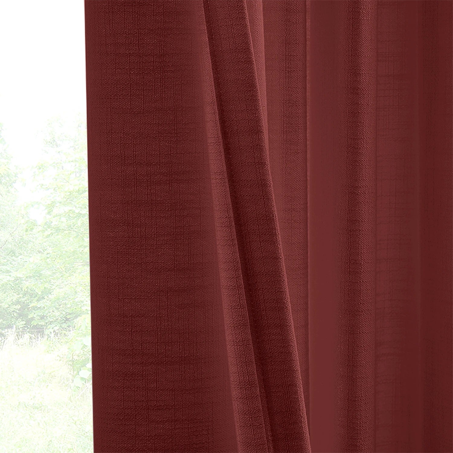 Marisol Linen Curtains adding a touch of sophistication to your living room, perfect for natural light, front and back detail display