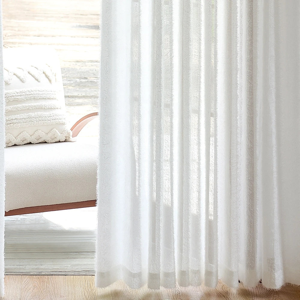 Meliora Pure White Feather Fleece Sheer Curtains for Modern Minimalist Interiors