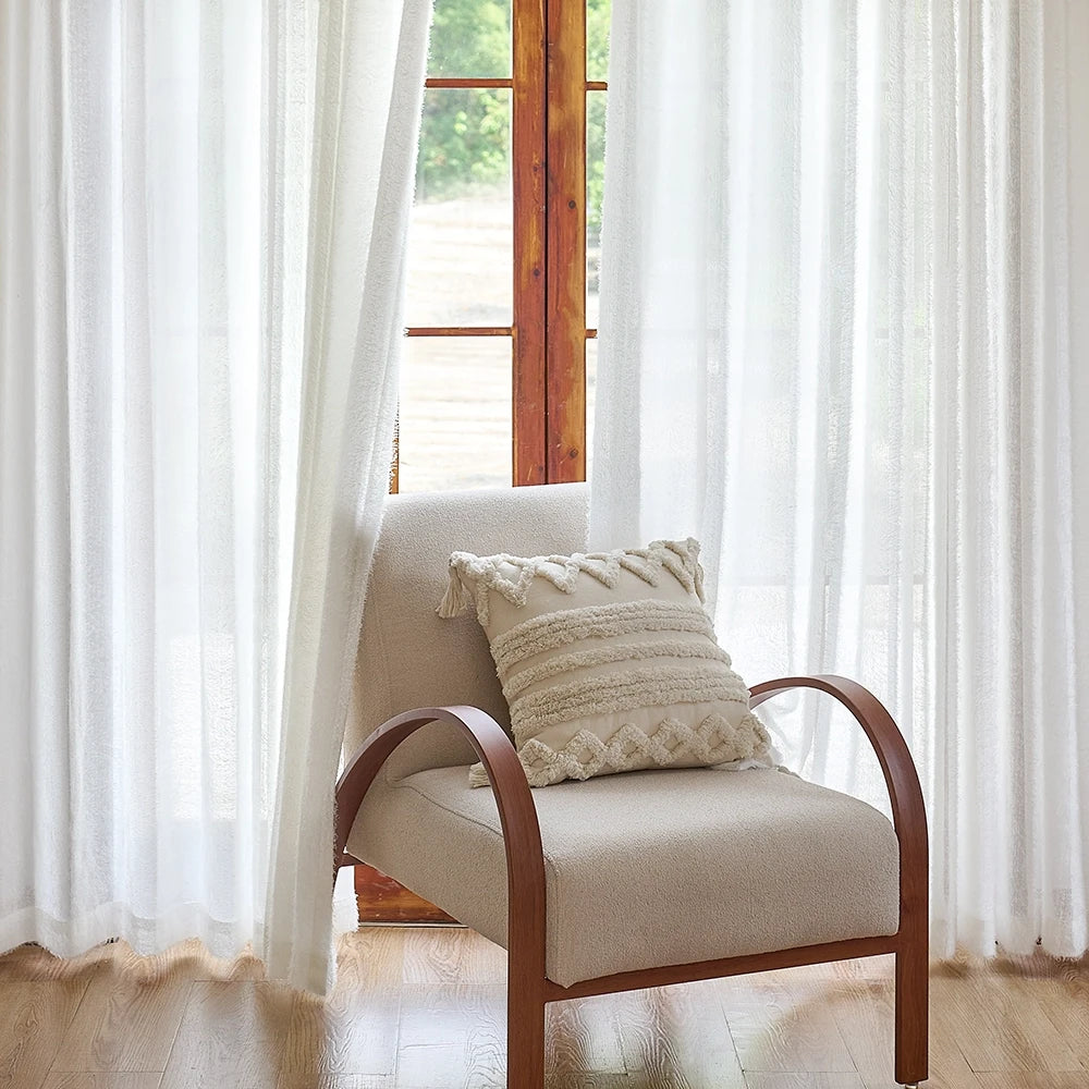 Meliora Pure White Feather Fleece Sheer Curtains for Modern Minimalist Interiors