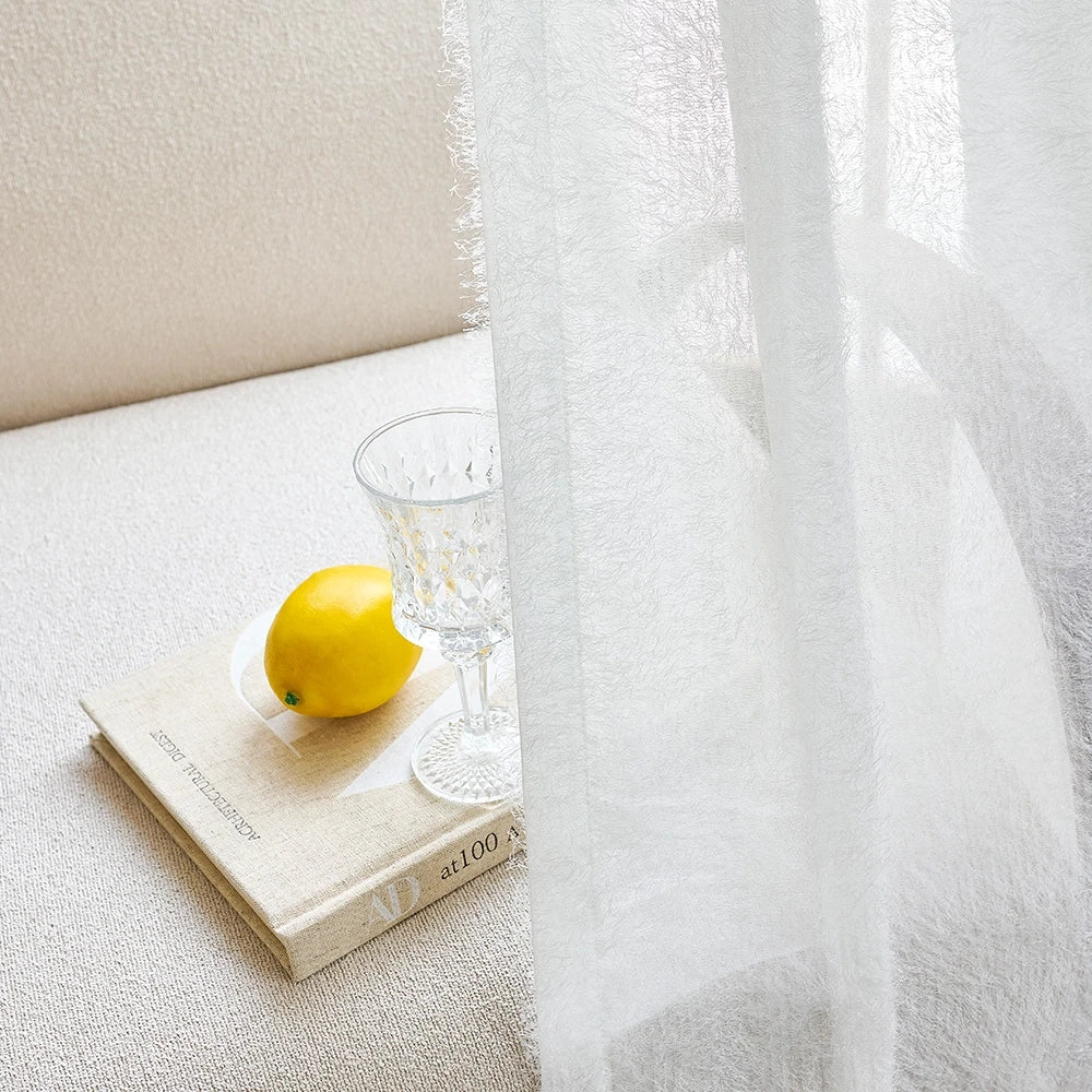 Meliora Pure White Feather Fleece Sheer Curtains for Modern Minimalist Interiors