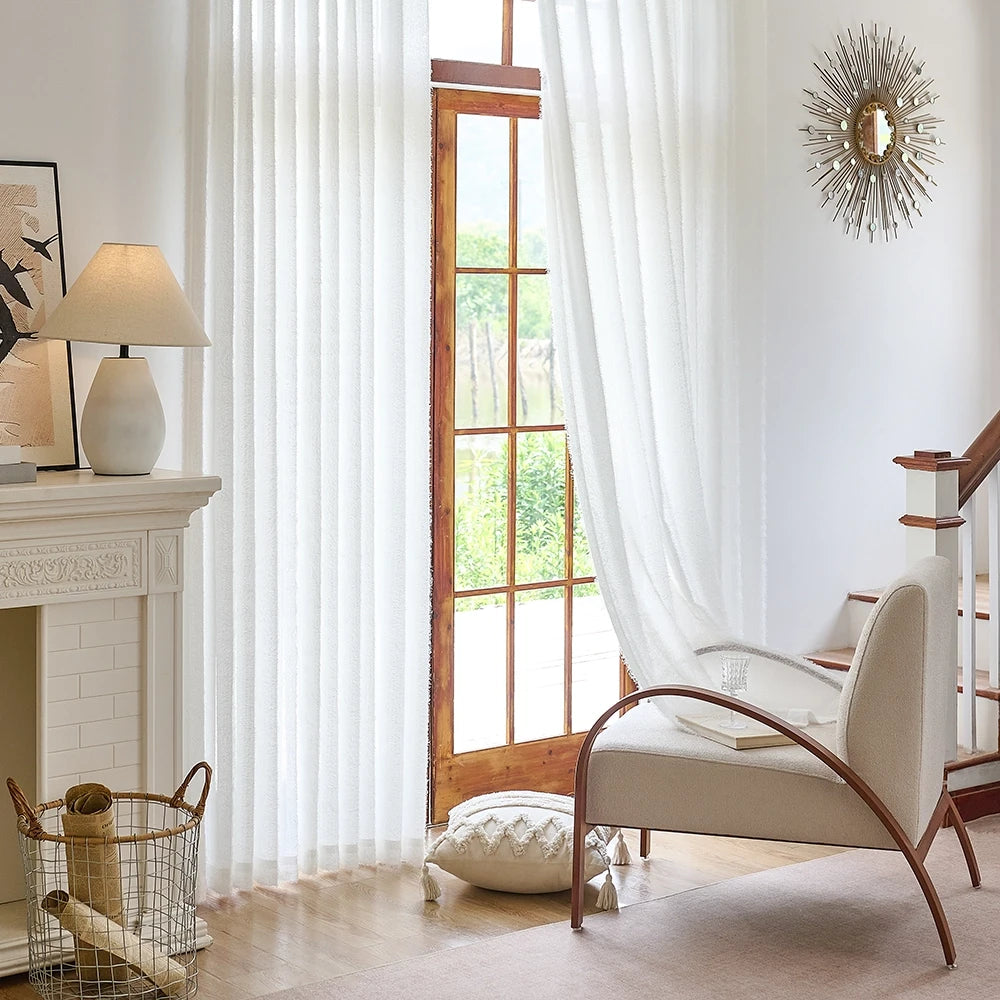 Meliora Pure White Feather Fleece Sheer Curtains for Modern Minimalist Interiors