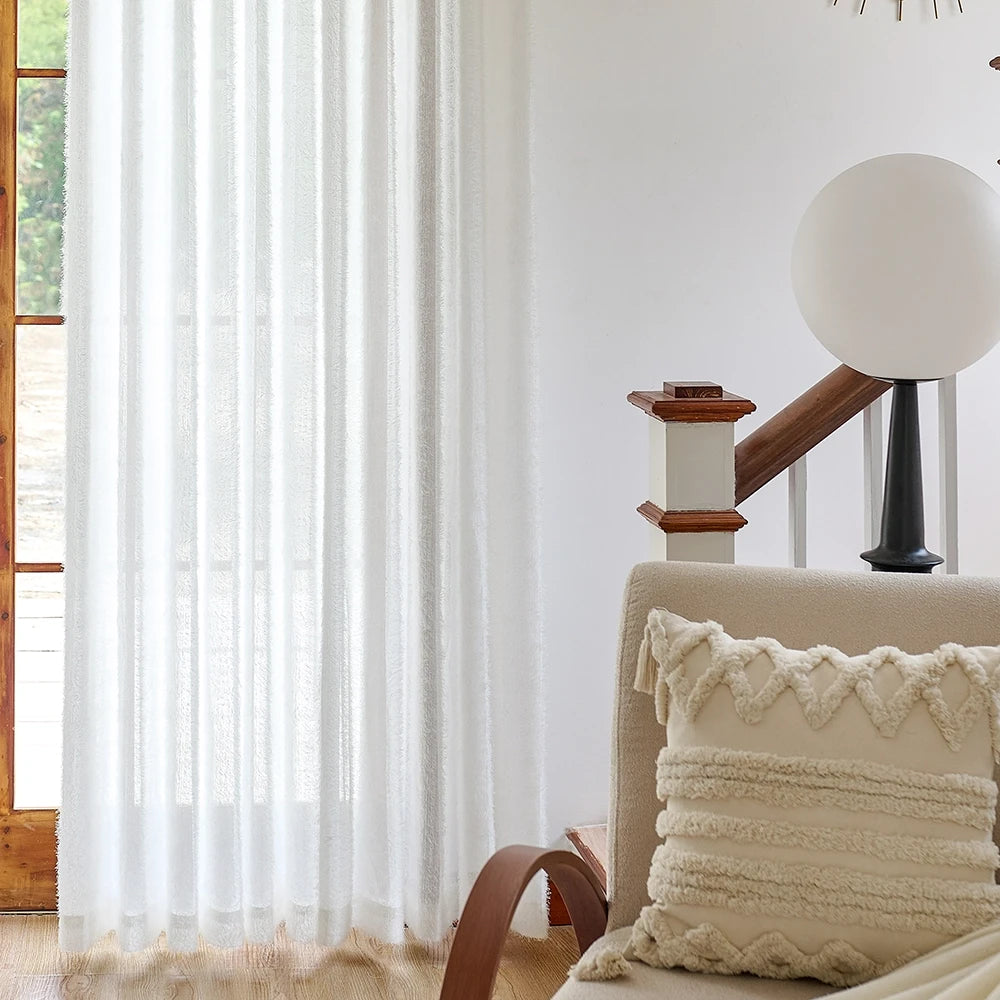 Meliora Pure White Feather Fleece Sheer Curtains for Modern Minimalist Interiors