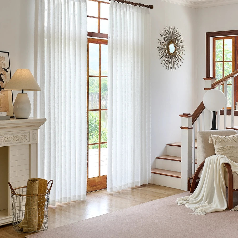 Meliora Pure White Feather Fleece Sheer Curtains for Modern Minimalist Interiors
