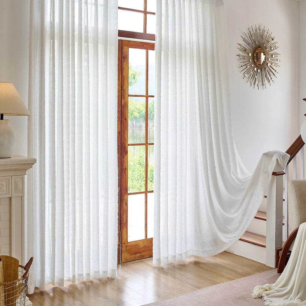 Meliora Pure White Feather Fleece Sheer Curtains for Modern Minimalist Interiors