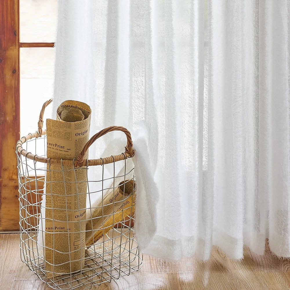 Meliora Pure White Feather Fleece Sheer Curtains for Modern Minimalist Interiors