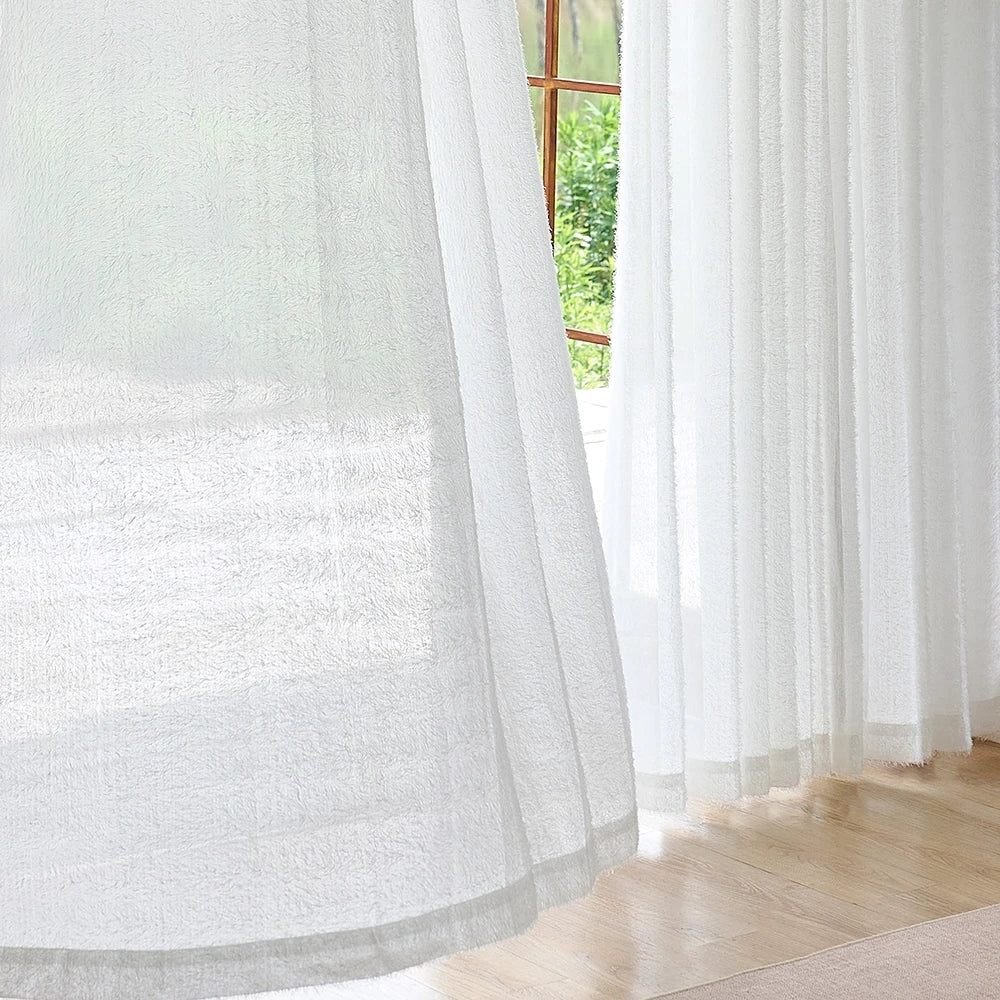 Meliora Pure White Feather Fleece Sheer Curtains for Modern Minimalist Interiors