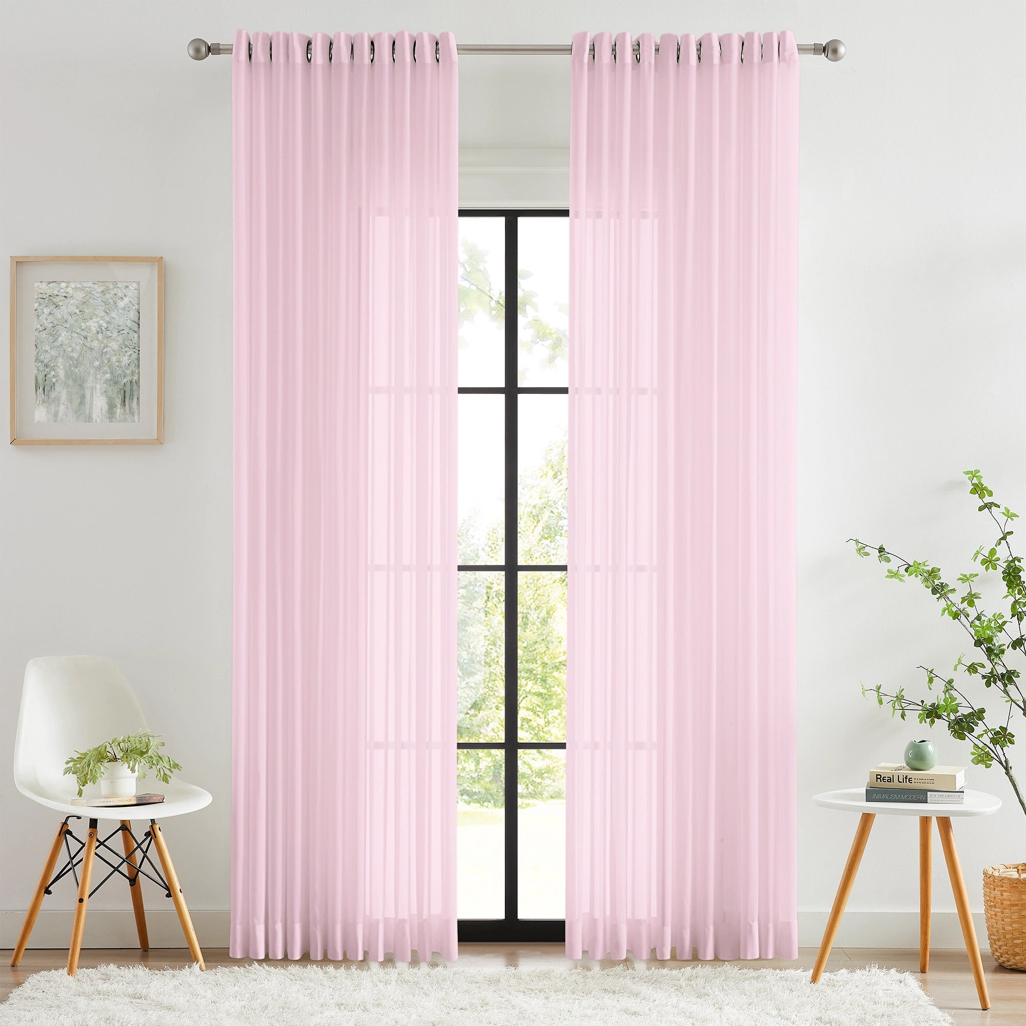 Mira Solid Sheer Curtains for Large Windows - Light Filtering Drapes 6320-12_scene_1 showcasing sheer curtains in living room | Product Display